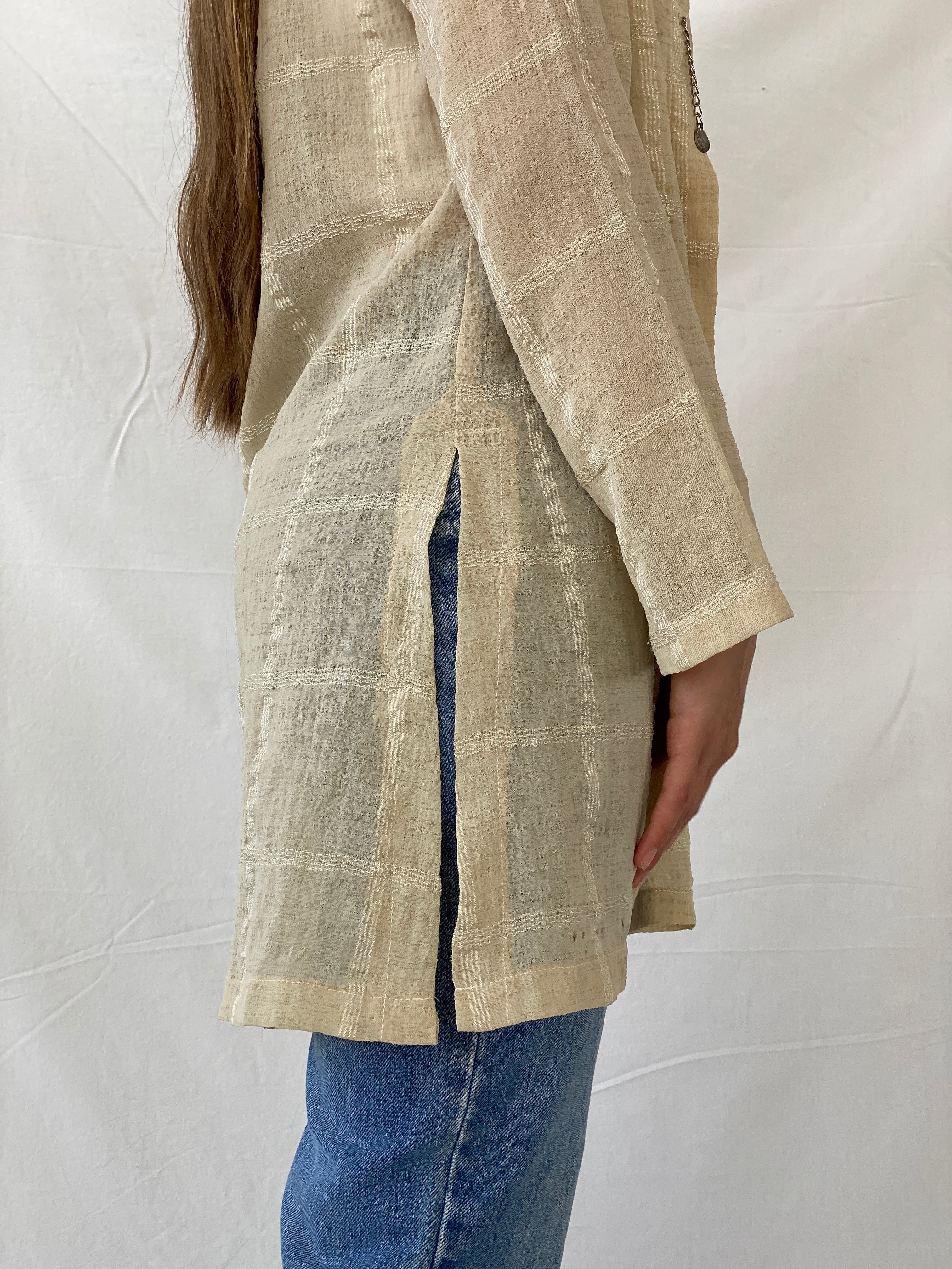 Y2K Selent Sheer Checkered Beige Cardigan - M