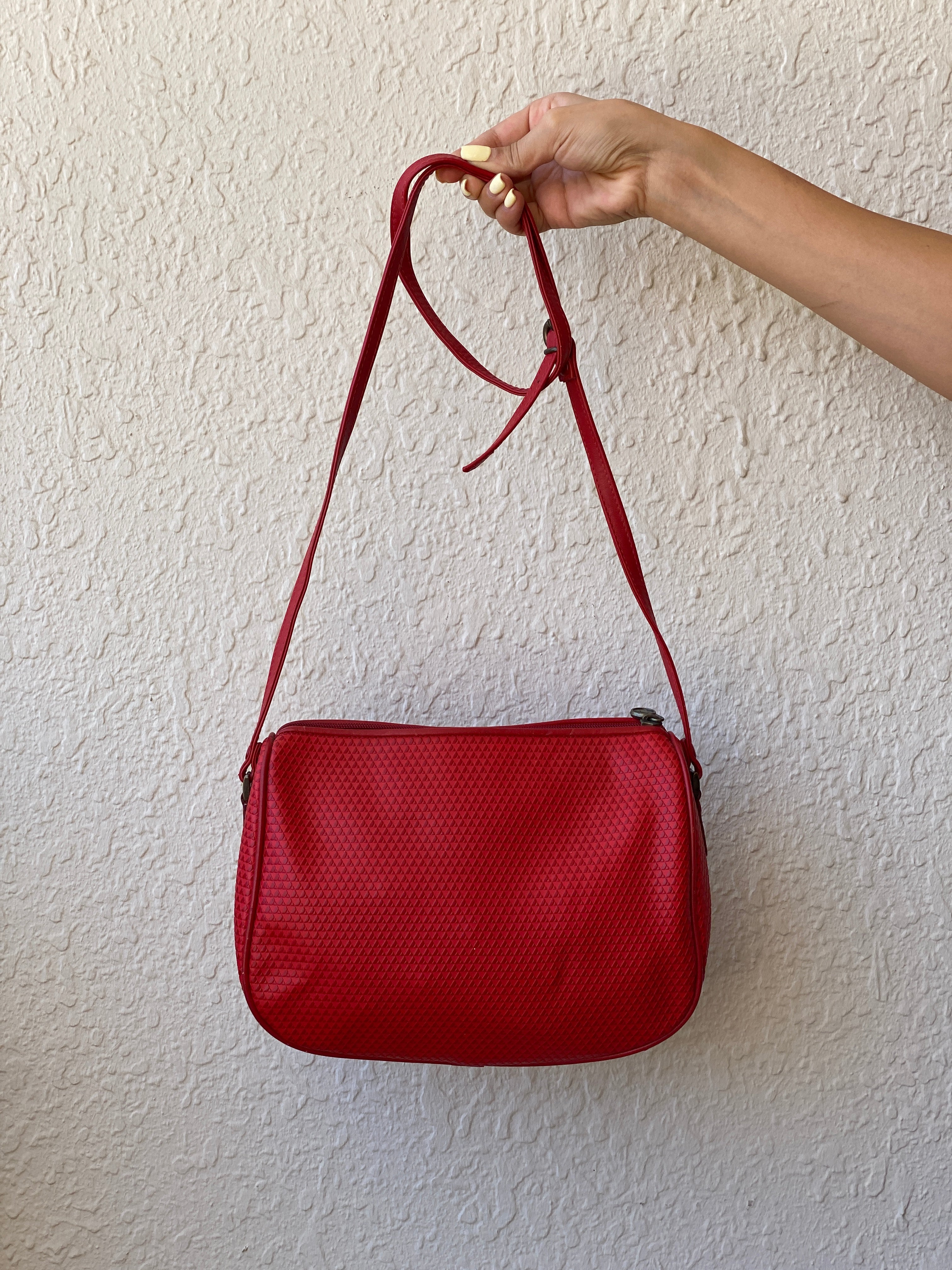 Vintage Liz Claiborne Monogram Red Crossbody Bag with Genuine Leather Trim