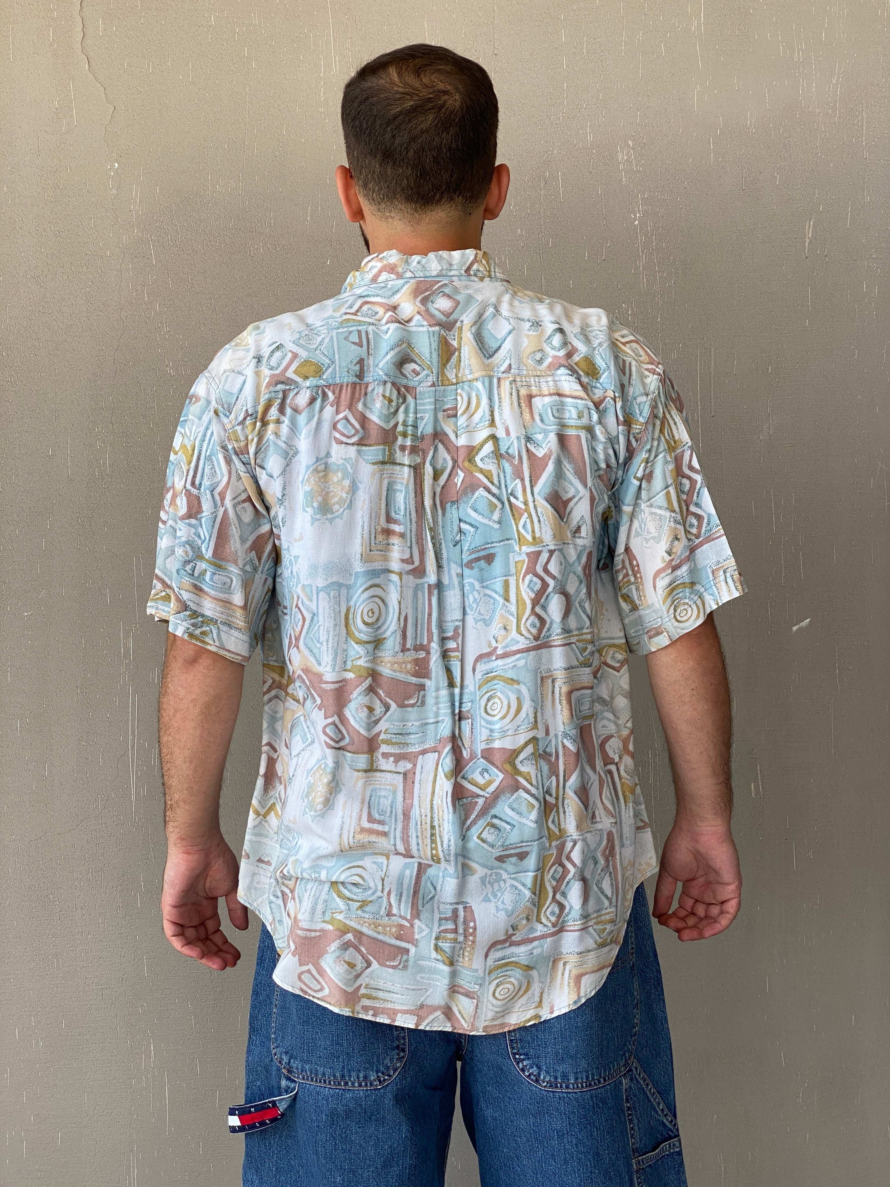 Vintage WEEKEND Pastel-Colored Printed Men’s Half-Sleeve Shirt - L - Balagan Vintage Half Sleeve Shirt 90s, half sleeve shirt, Iyad, mens shirt, NEW IN, printed shirt