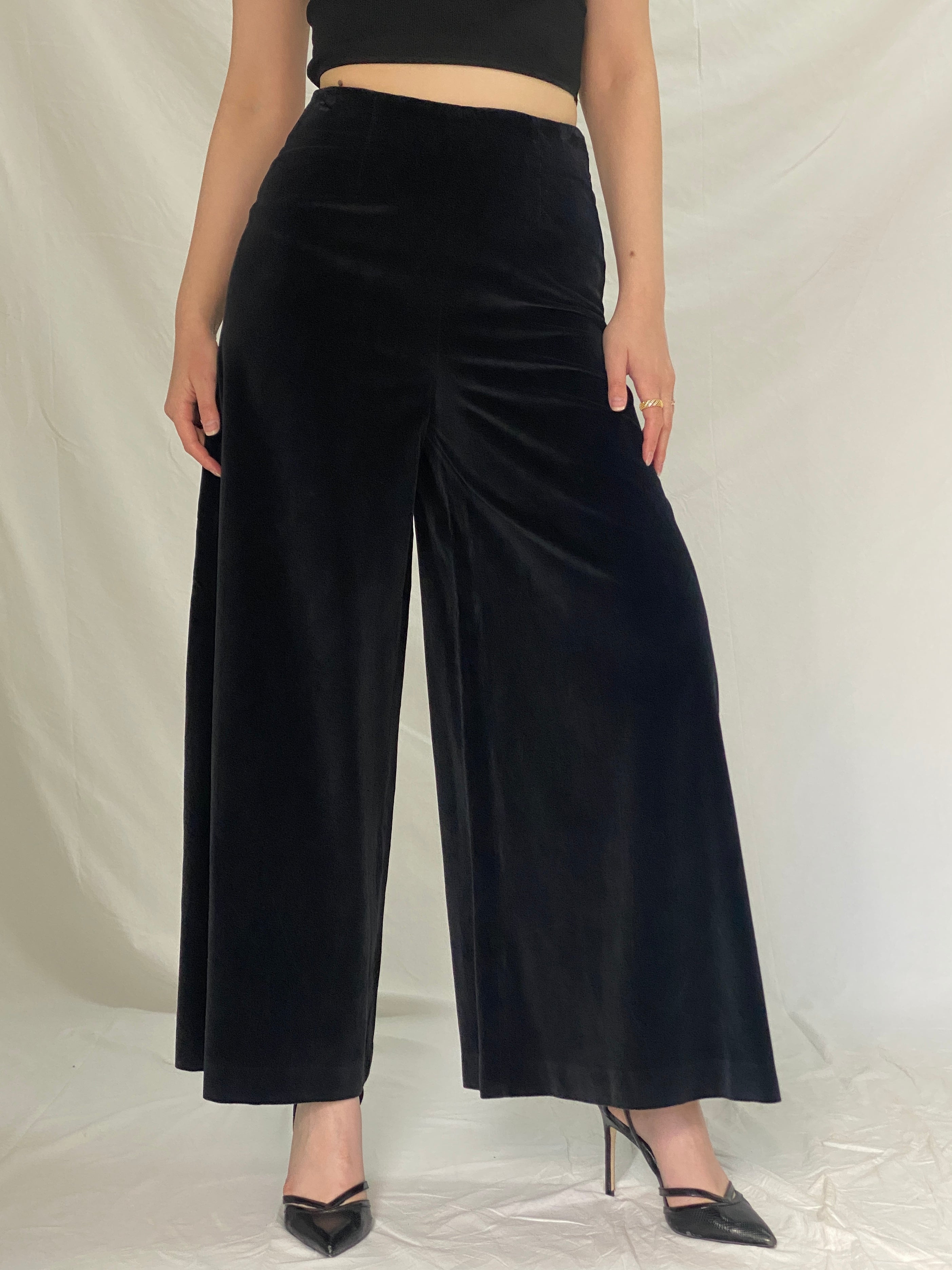 Vintage 90s Princeton for Daniel Jones Dark Navy Velvet Wide Leg Formal Trousers - M