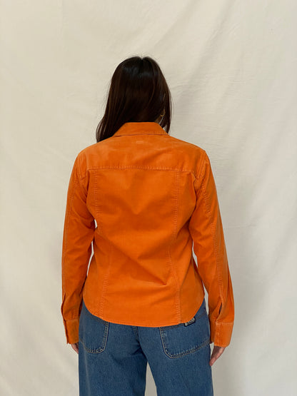Y2K Liz Claiborne Orange Corduroy Lightweight Full Sleeve Shirt - M