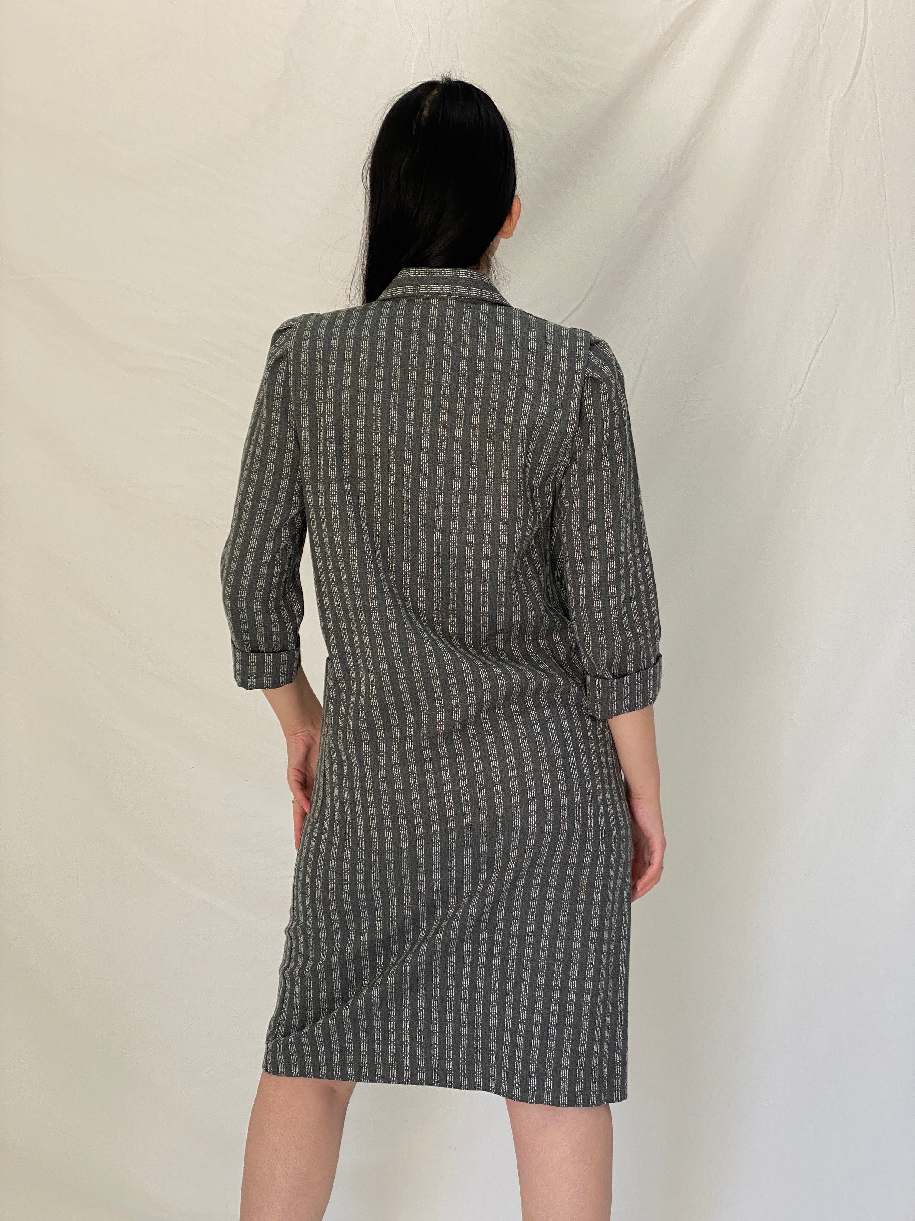 Vintage Leslie Fay Petites Gray Textured Double Breasted Blazer Dress - S