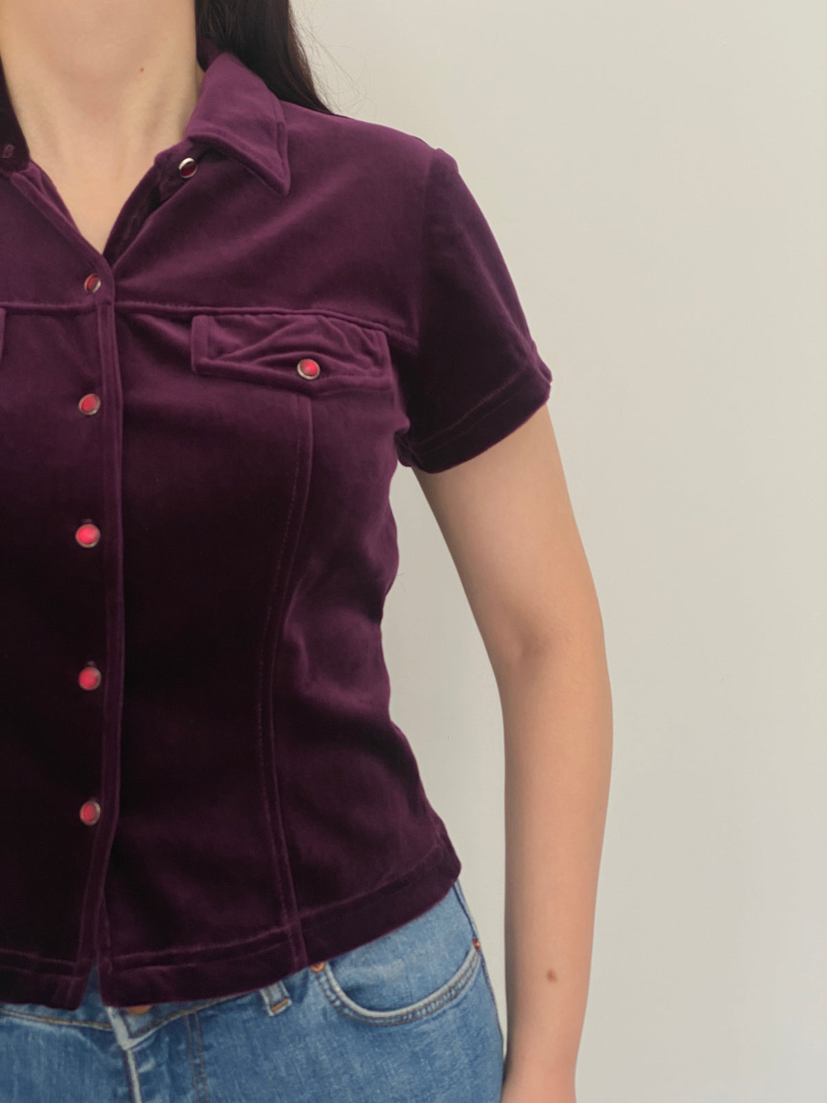 Vintage Y2K Judy Knapp Deep Purple Velvet Western Snap Shirt - M