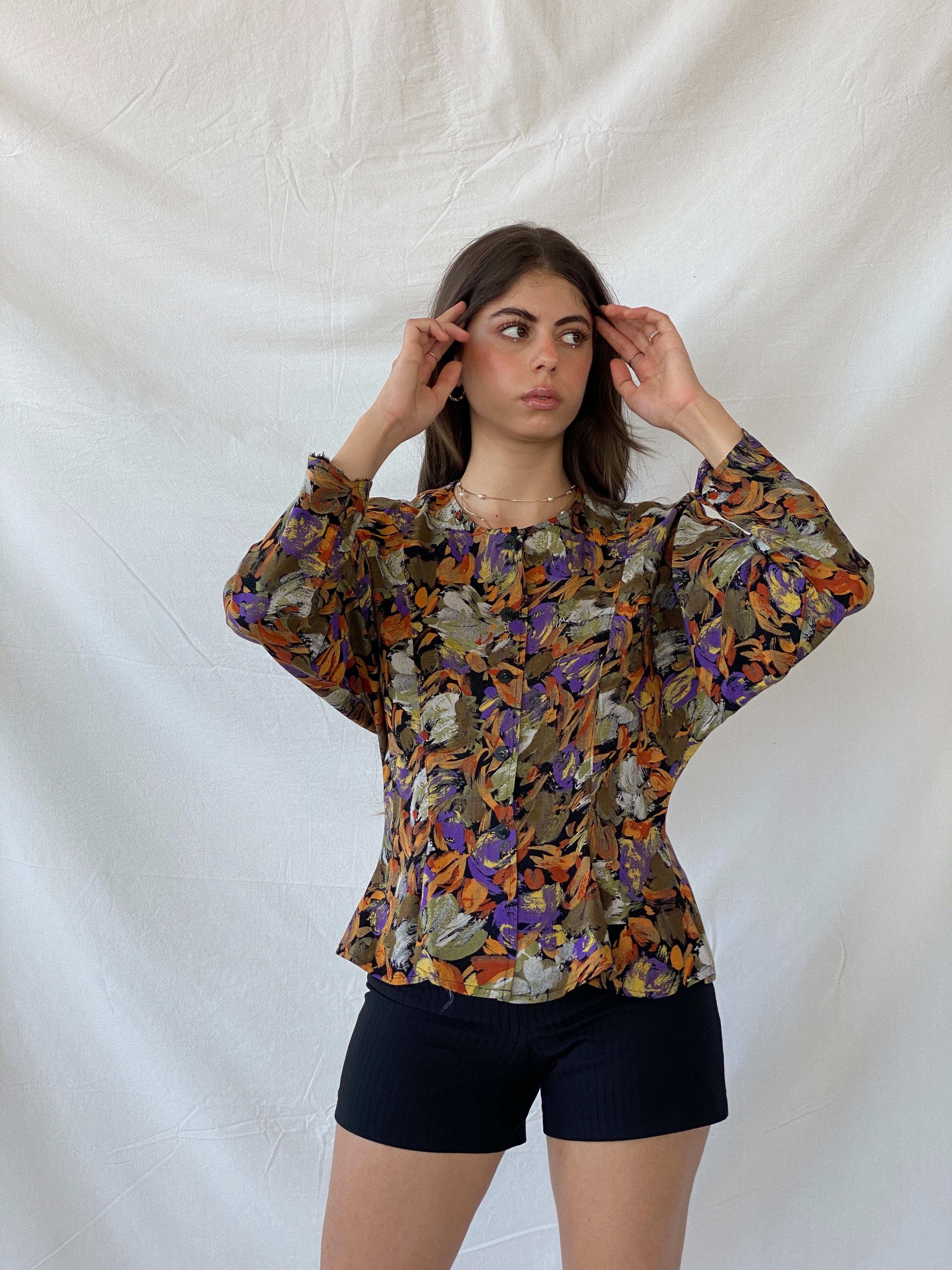 Vintage Handmade Abstract Floral Blouse - M