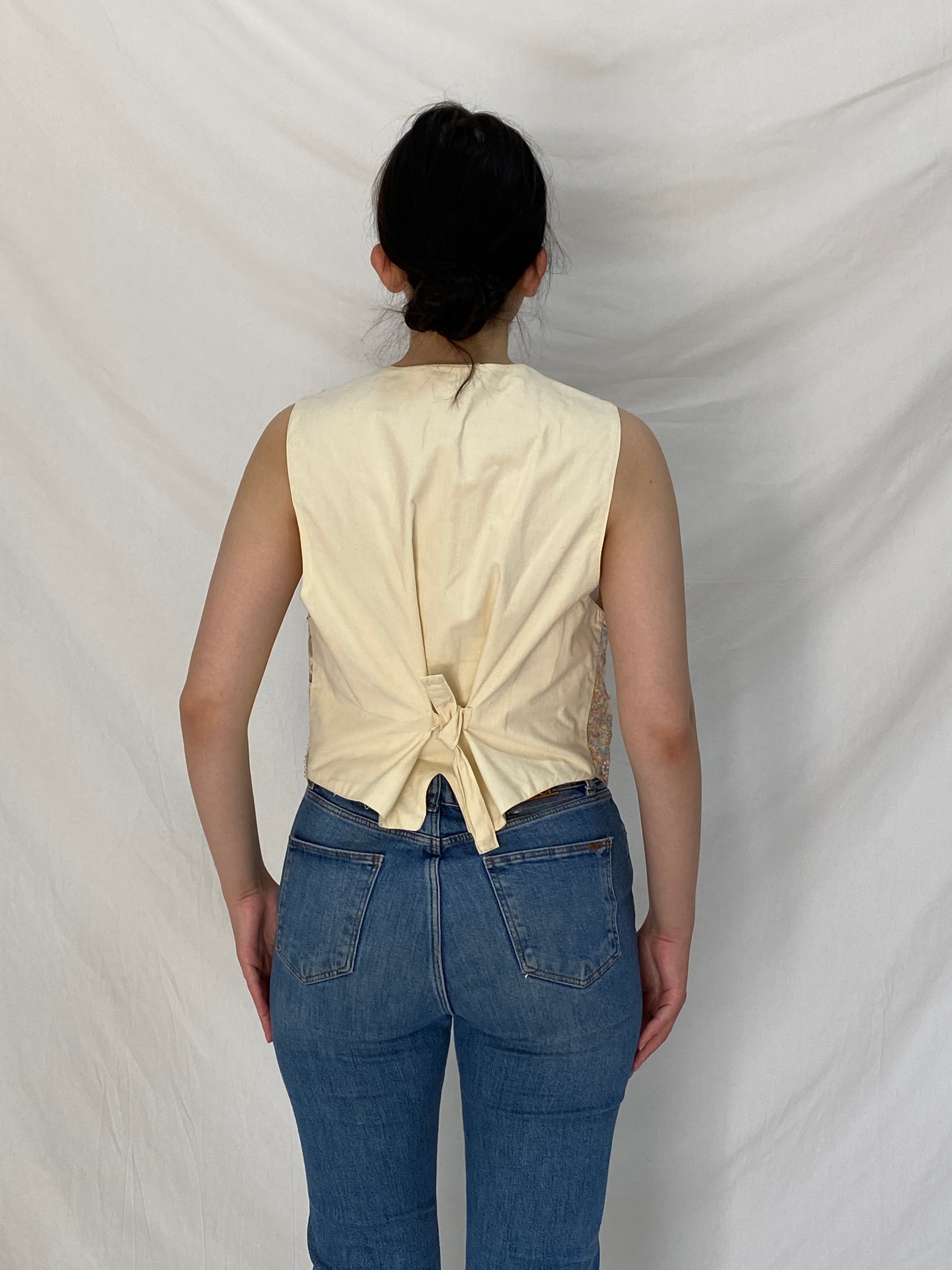 Vintage Fashion Passport Floral Cotton Beaded Vest – M