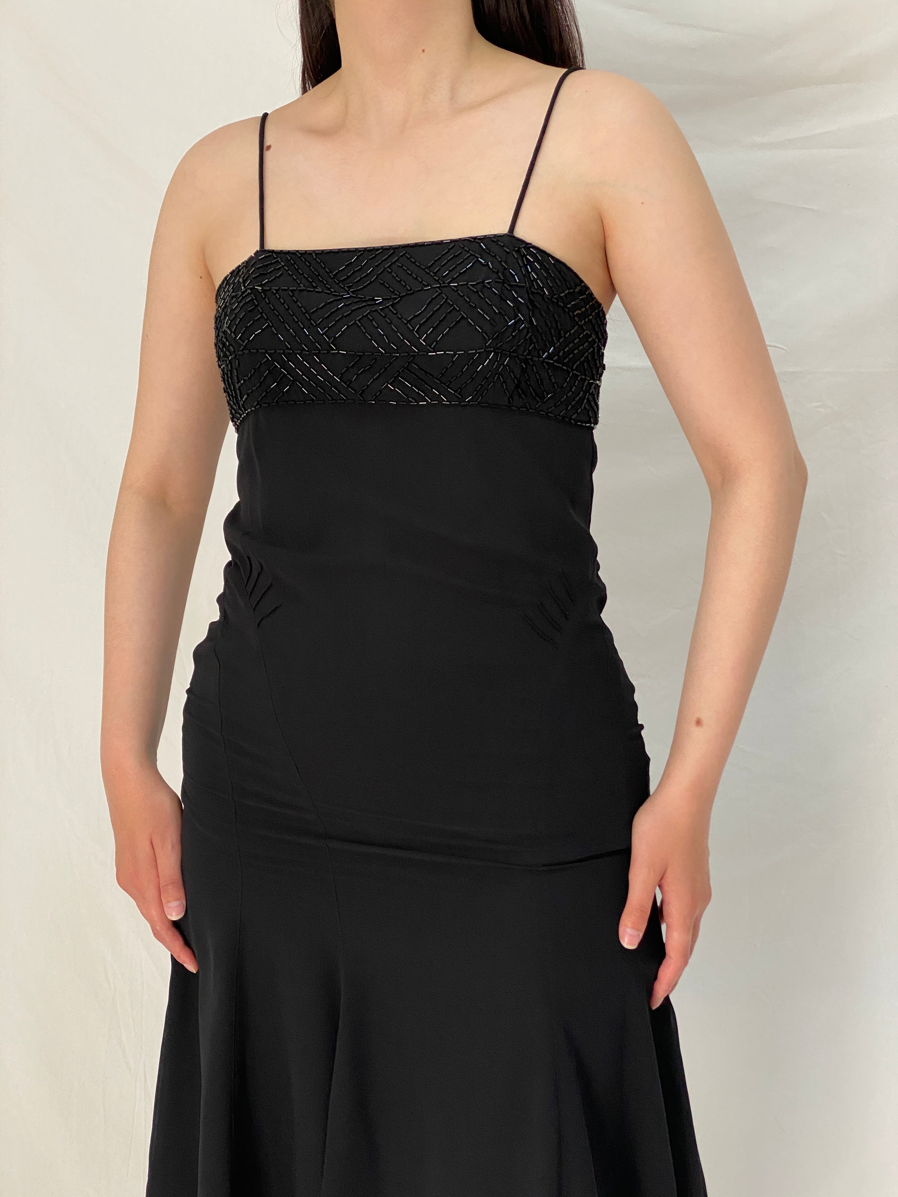 Vintage 90s Elements by Amanda Wakeley Black Beaded Midi Dress – M