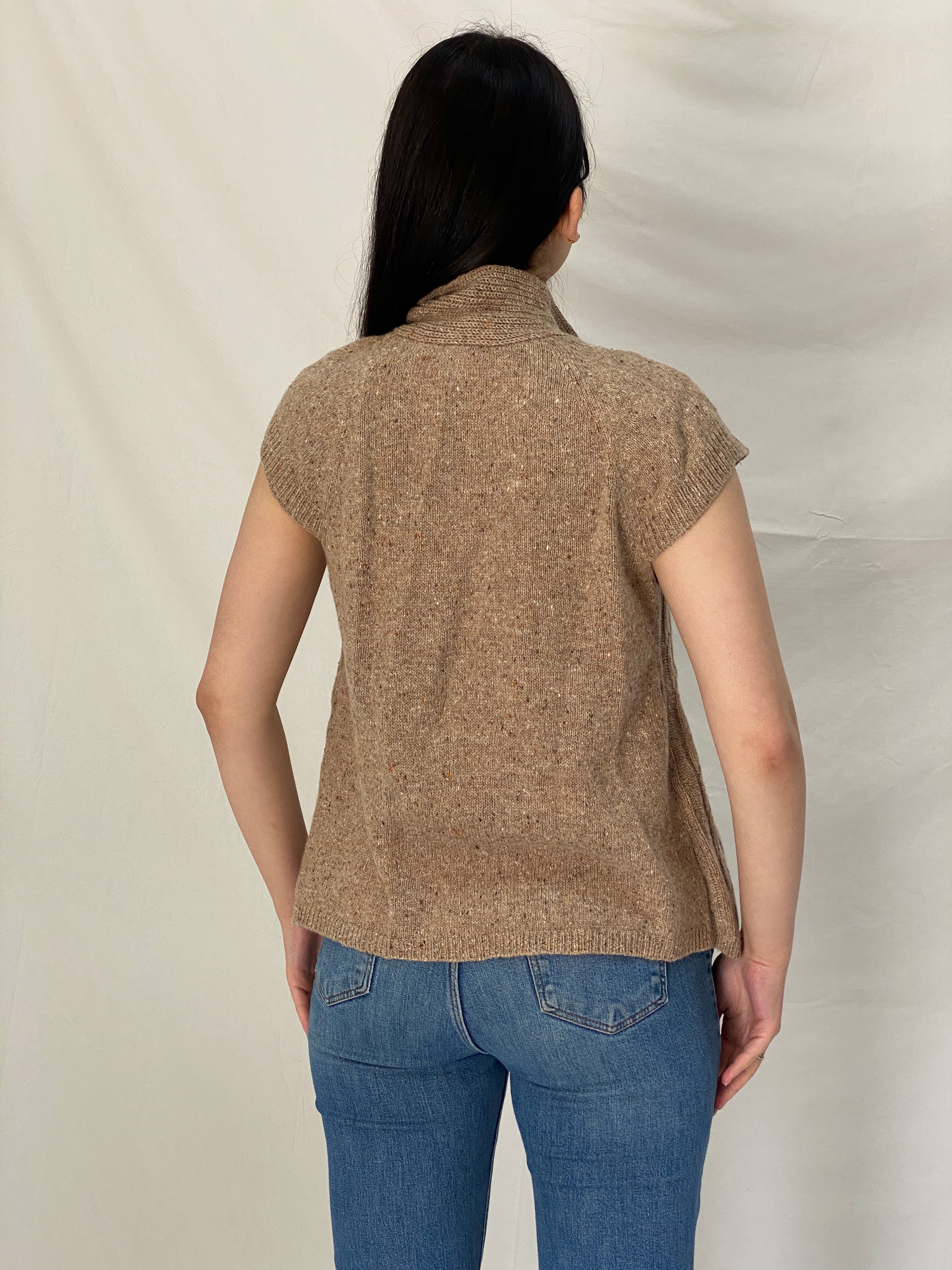 Vintage 90s JW Beige Wool Blend Cable Knit Sleeveless Turtleneck Sweater Vest - Size M