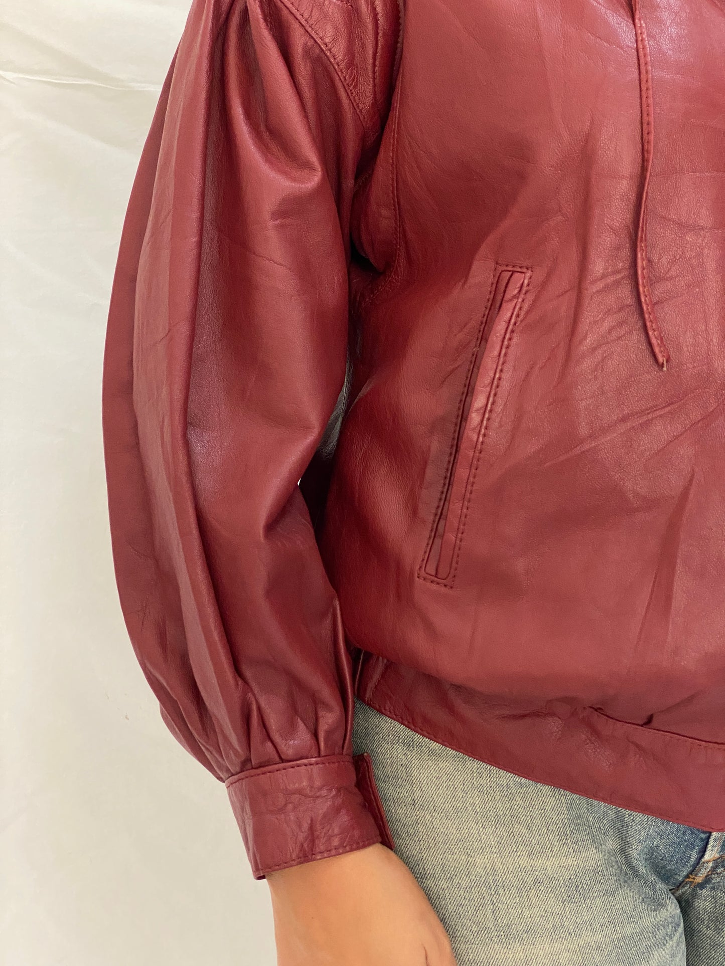 Rare Vintage Humberto J'Re Maroon Leather Bomber Dolman Sleeve Jacket - L