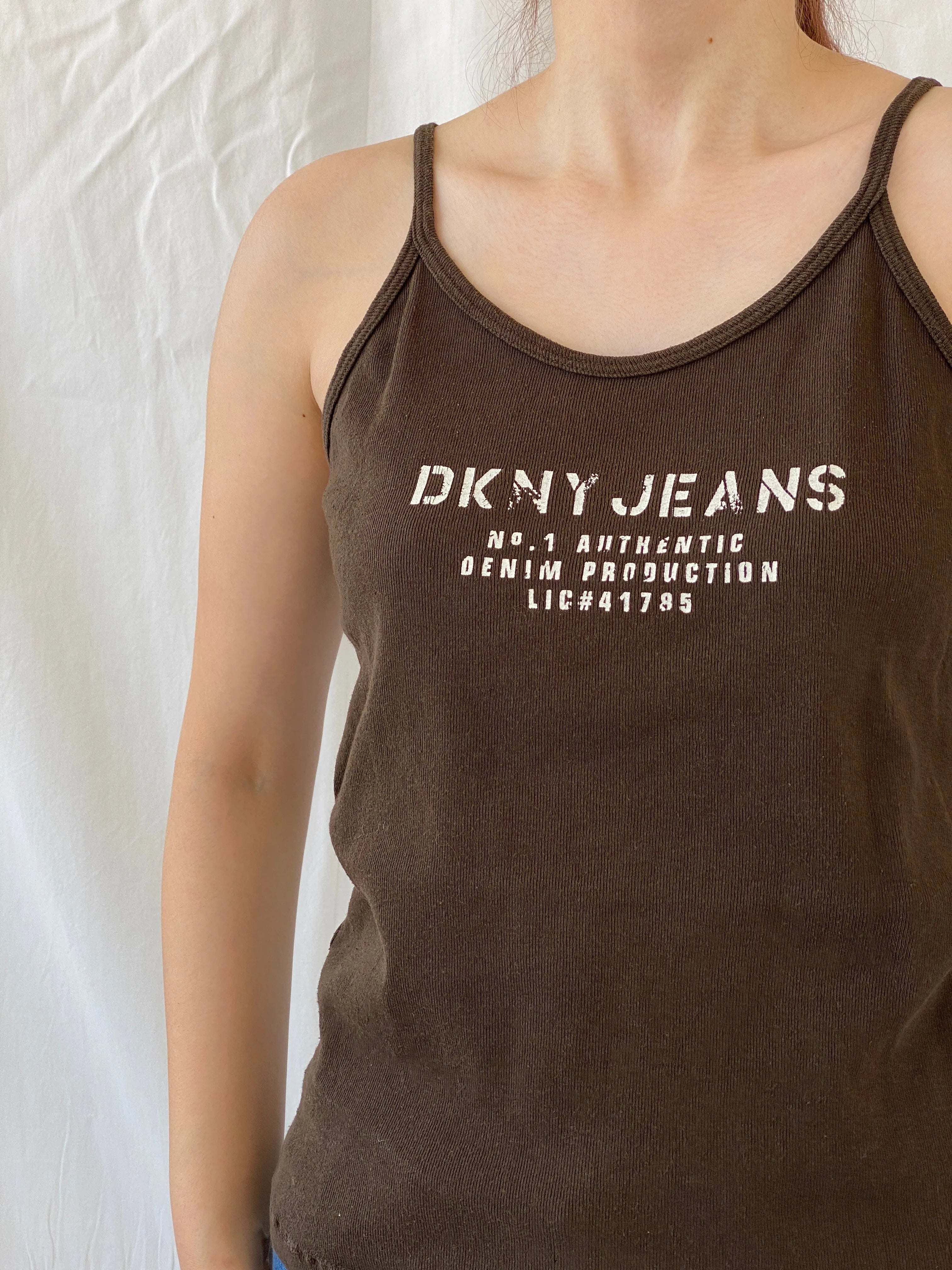 Y2K DKNY Jeans Dark Brown Cotton Tank Top - M/L