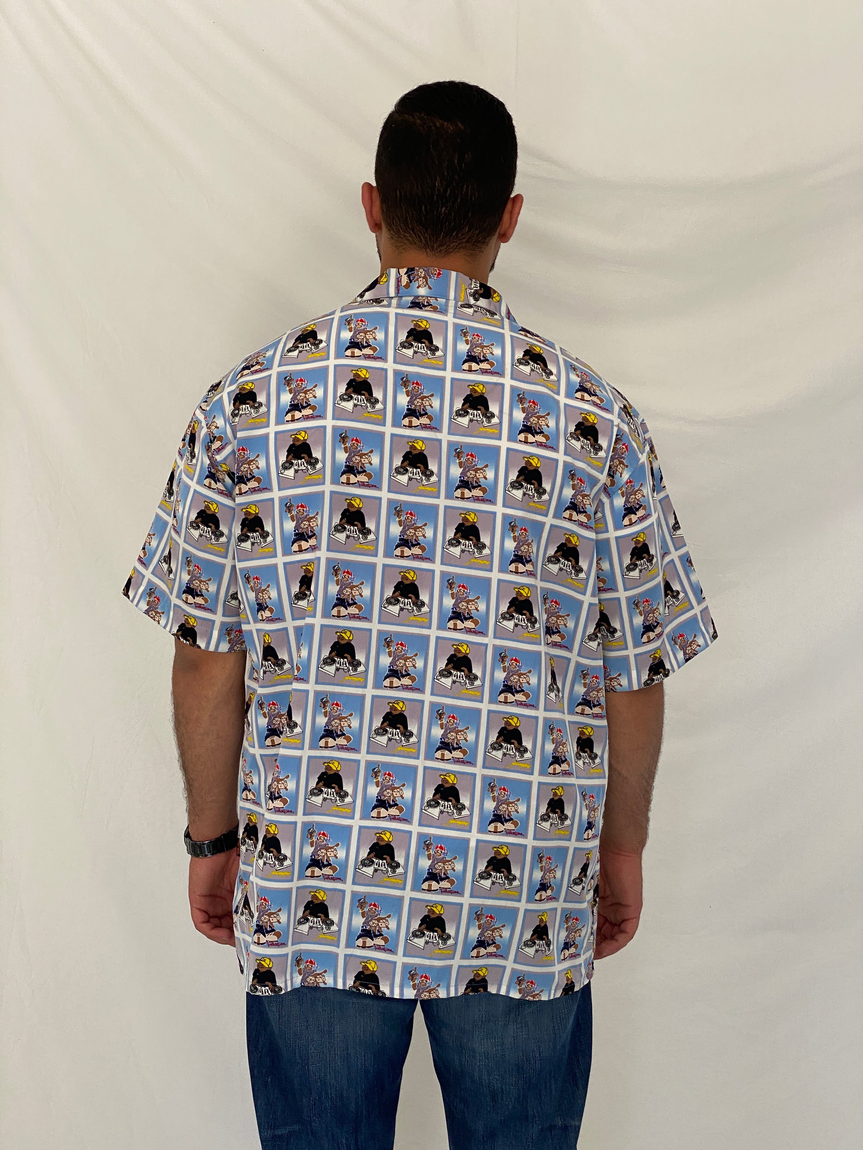 Y2K Blue Boy Hip-Hop Cartoon  Light Blue Graphic Shirt – L