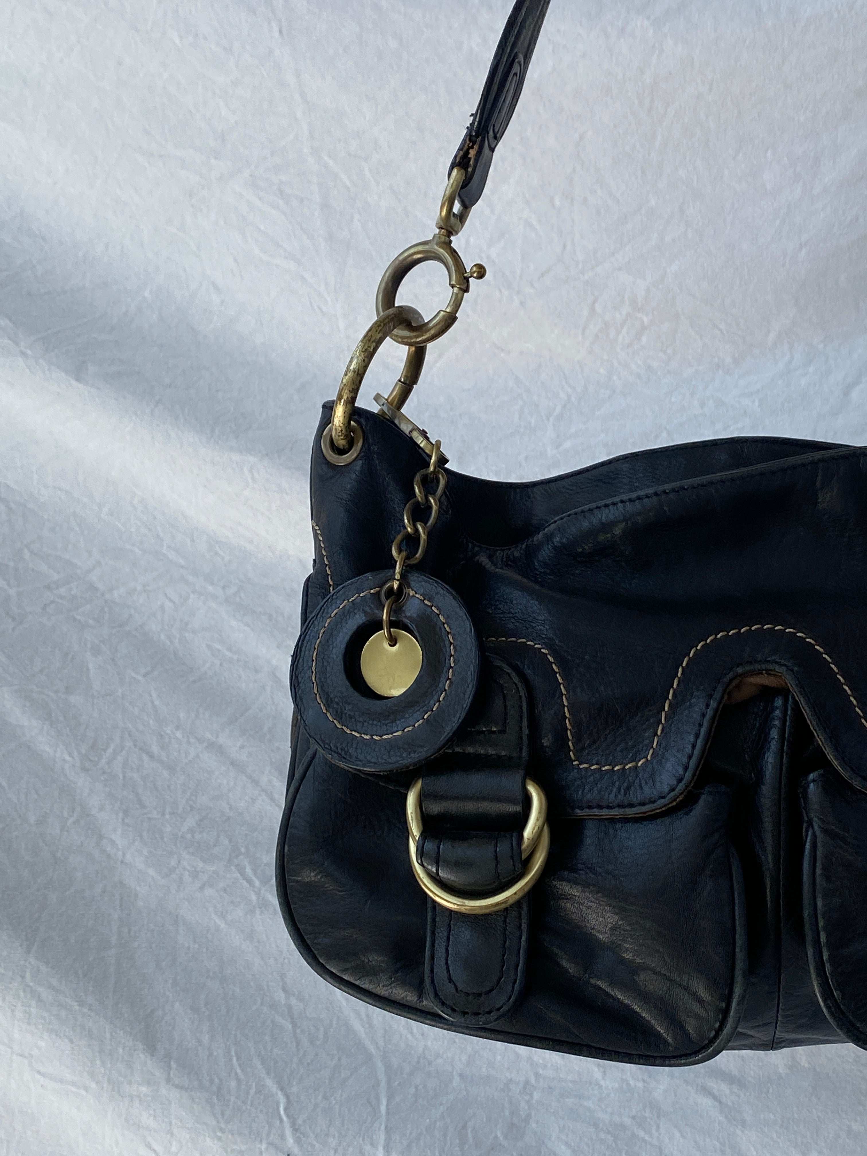 Vintage RI2K Black Leather Slouch Shoulder Bag