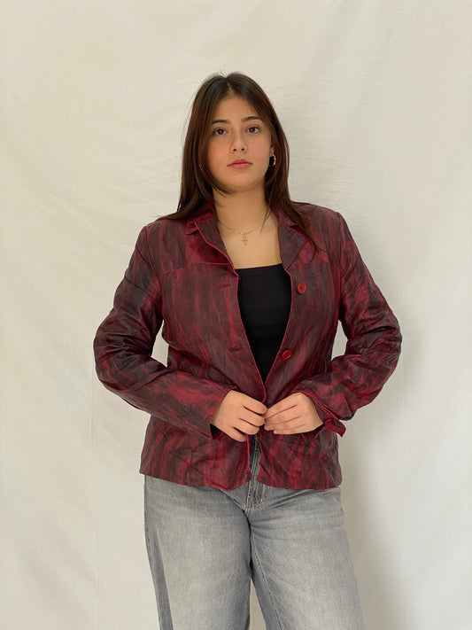 Vintage Mafecco Distressed Red Black Genuine Leather Blazer Jacket - M