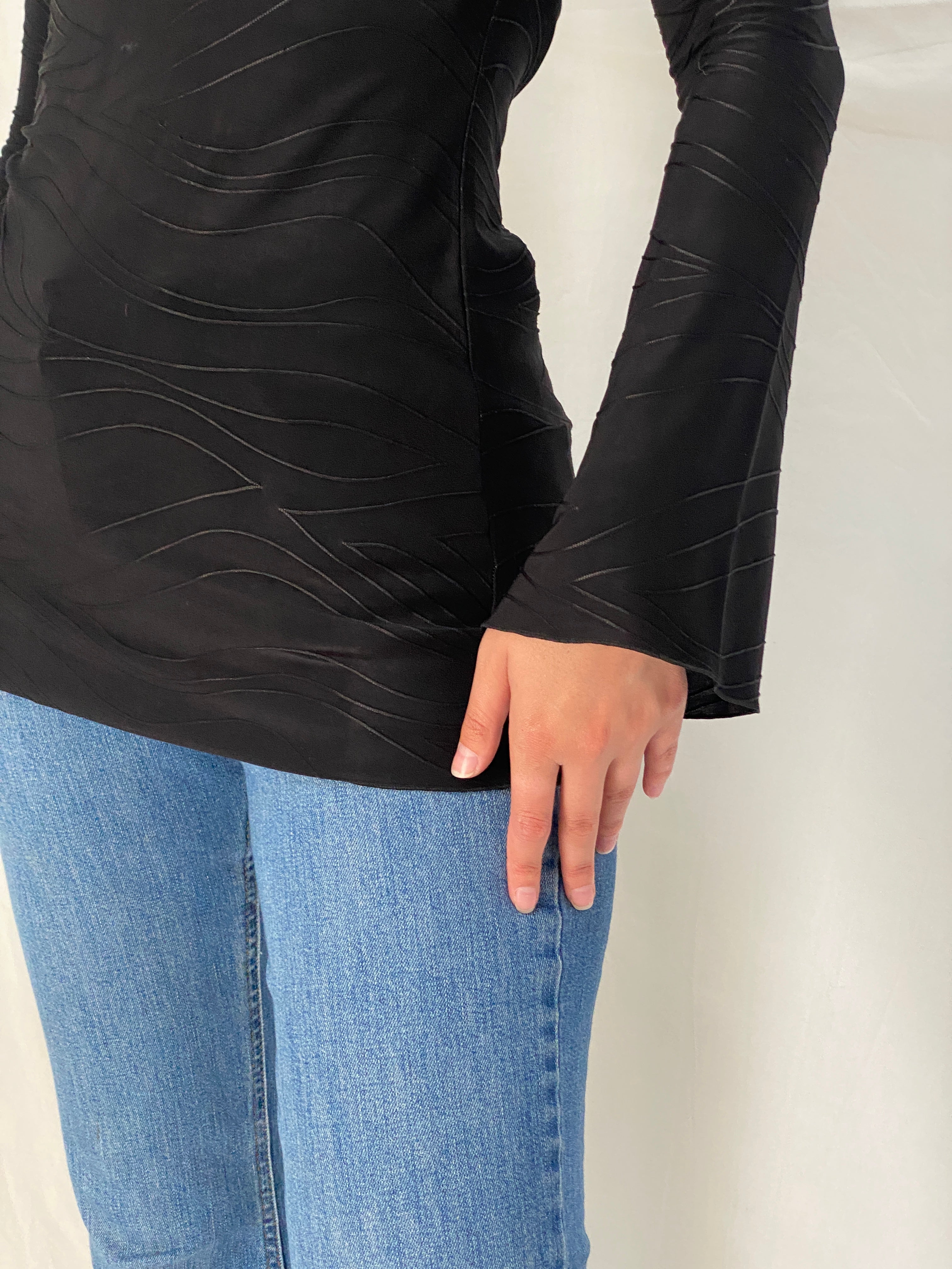 Vintage Dantela Essentials Black Velvet Collar Grunge Top – S