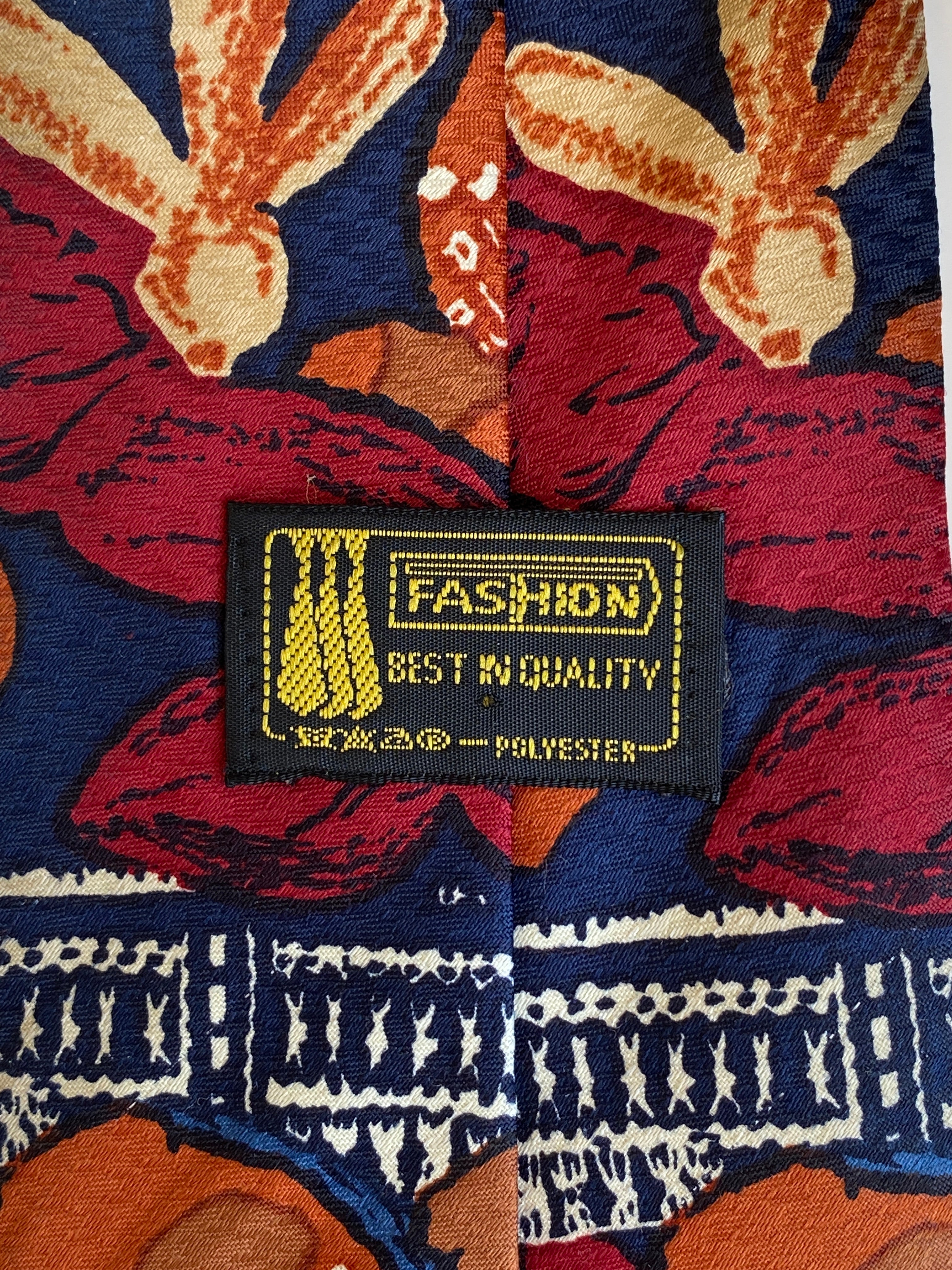 Vintage 1990s T Fashion Navy Multicolor Polyester Floral Abstract Necktie