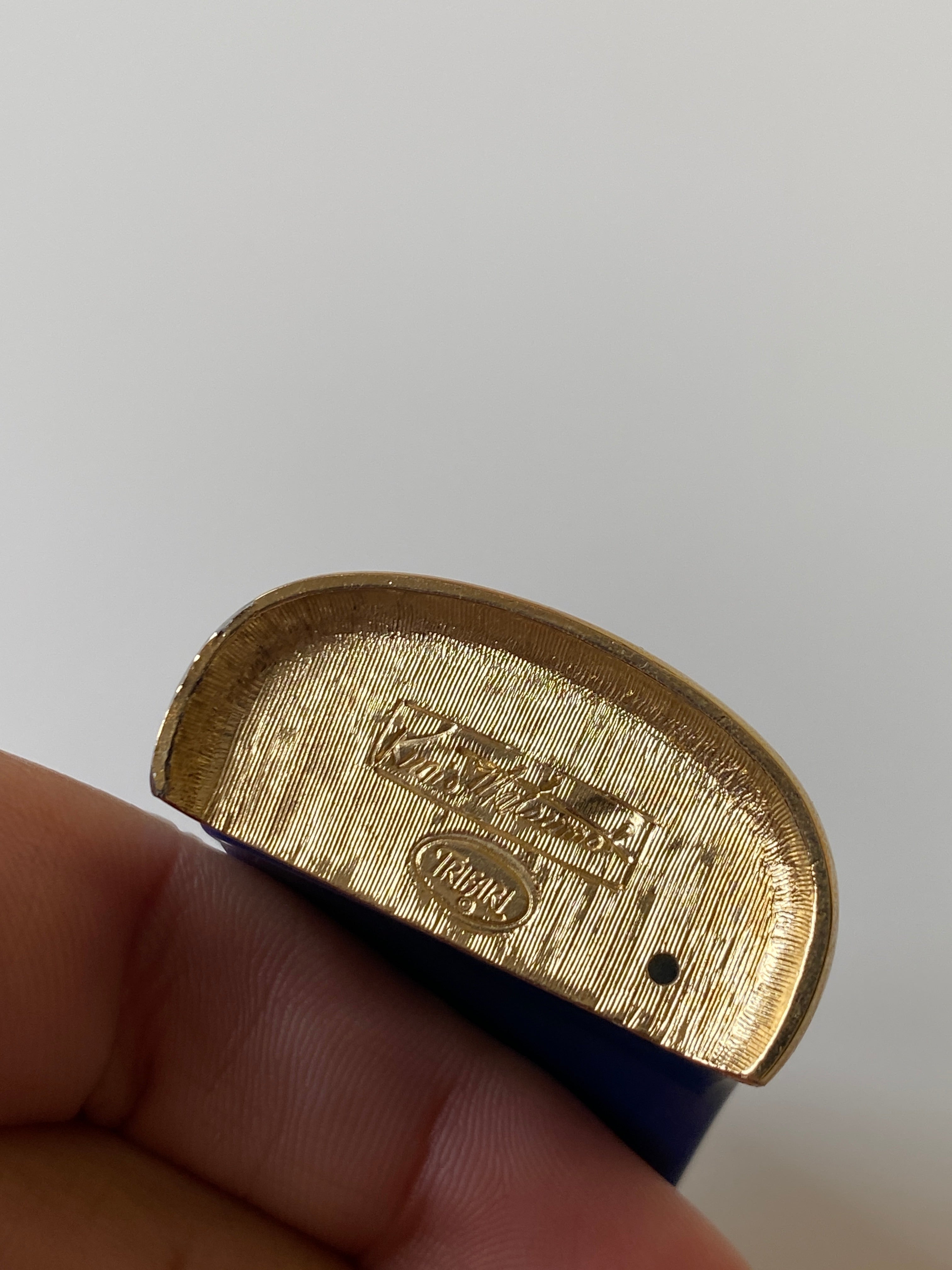 Rare Collectable Vintage 70s Trifari Kunio Matsumoto Blue Lucite Cabochon Bangle Bracelet