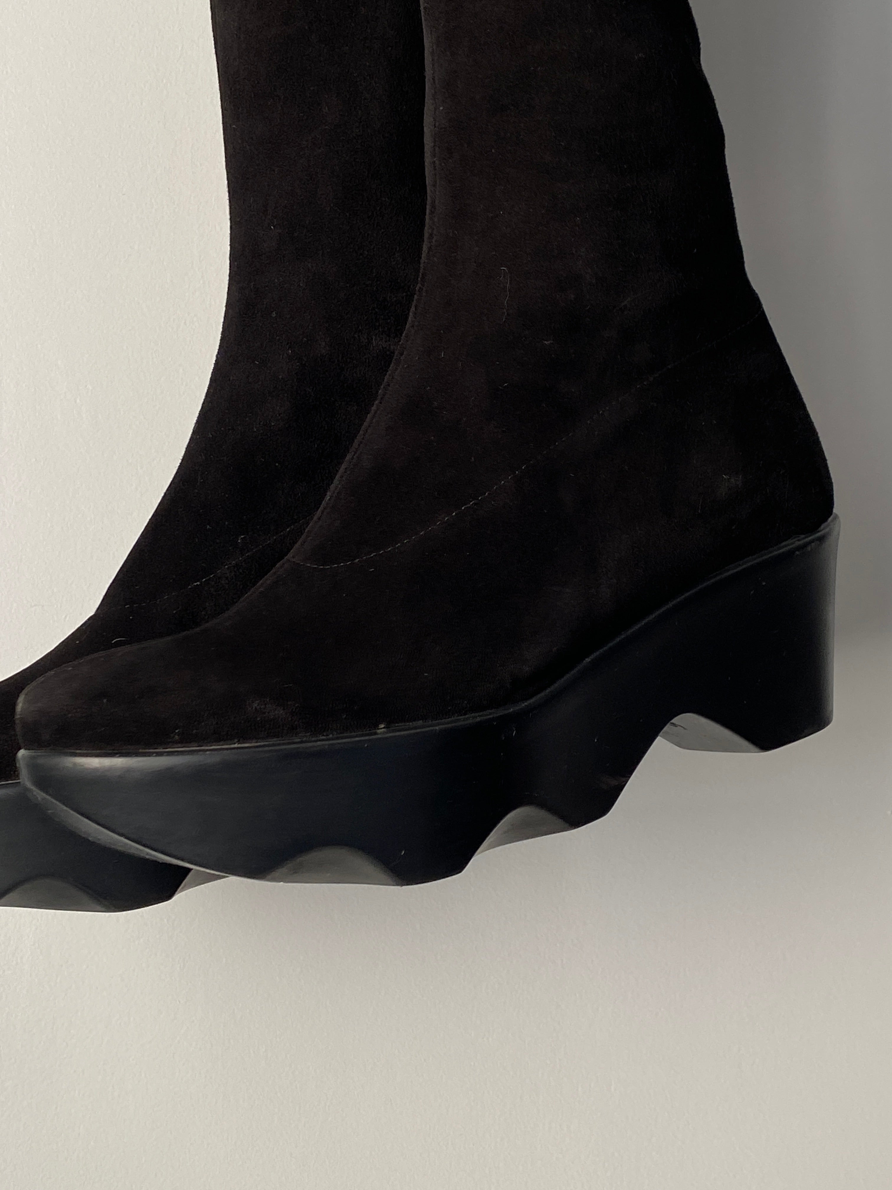 Vintage Robert Clergerie Black Stretch Knee-High Platform Boots - EU 37