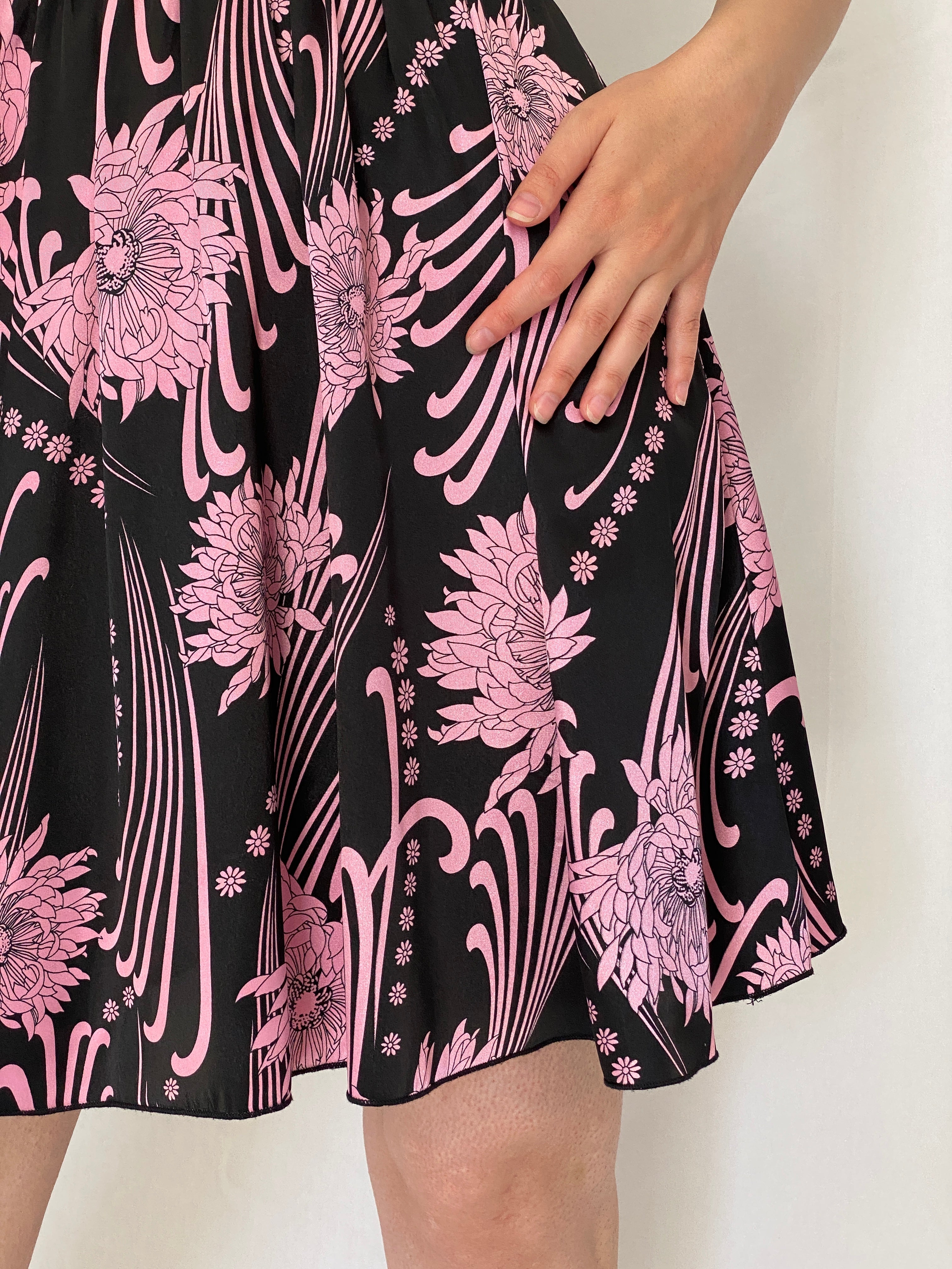 Vintage Y2K OXOXO Collection Black & Pink Floral Satin Dress – S
