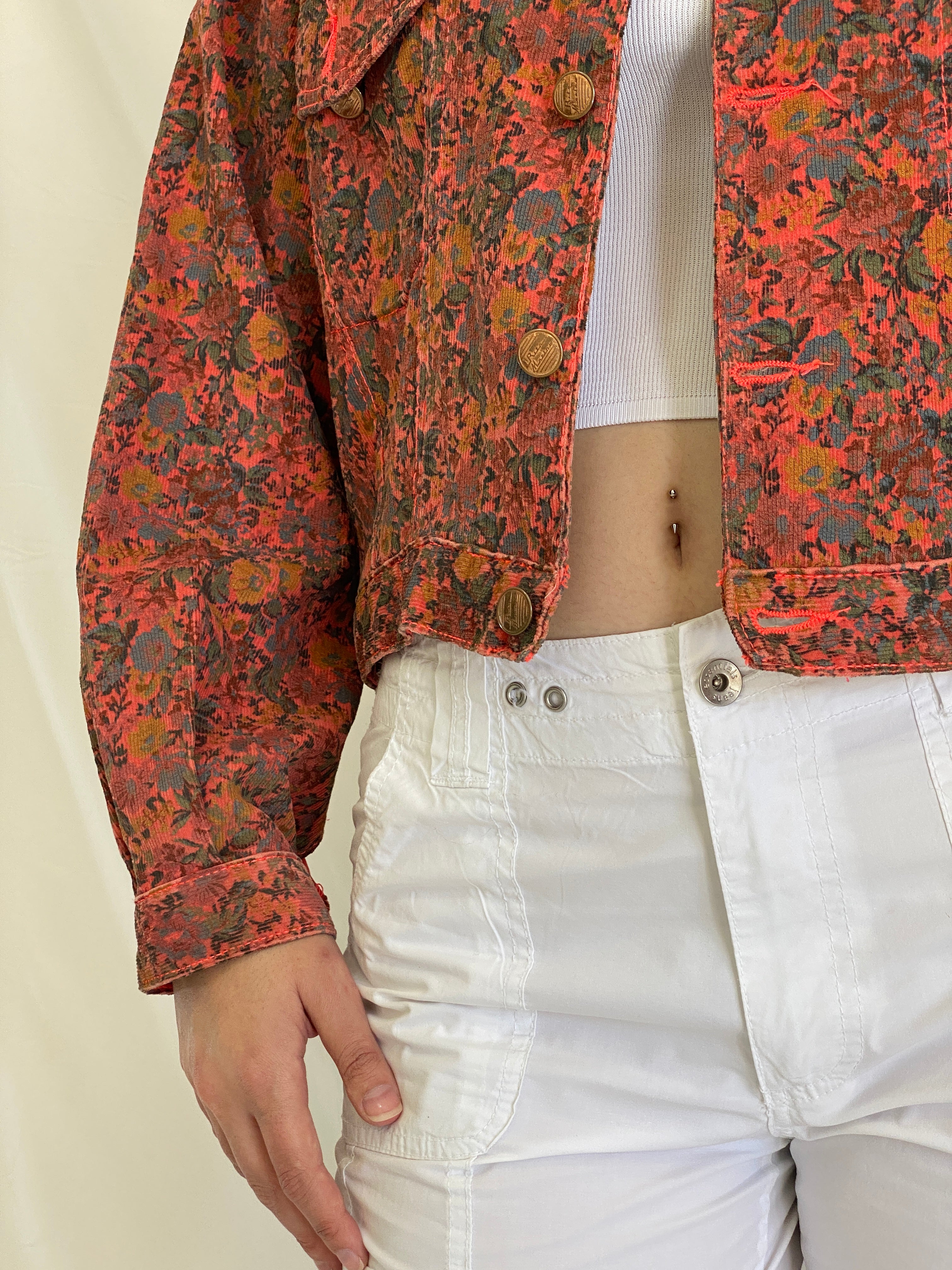 Vintage 90s Rita Marlow Cropped Oversized Floral Denim Jacket - L