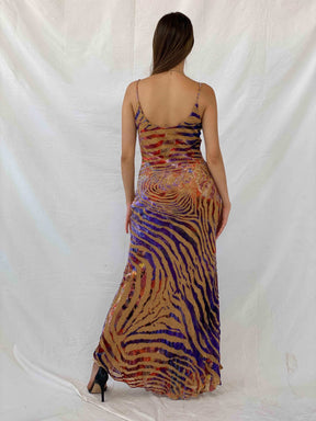 Vintage 90s IF Elegant Style Beaded Velvet Zebra Pattern Gown - Balagan Vintage