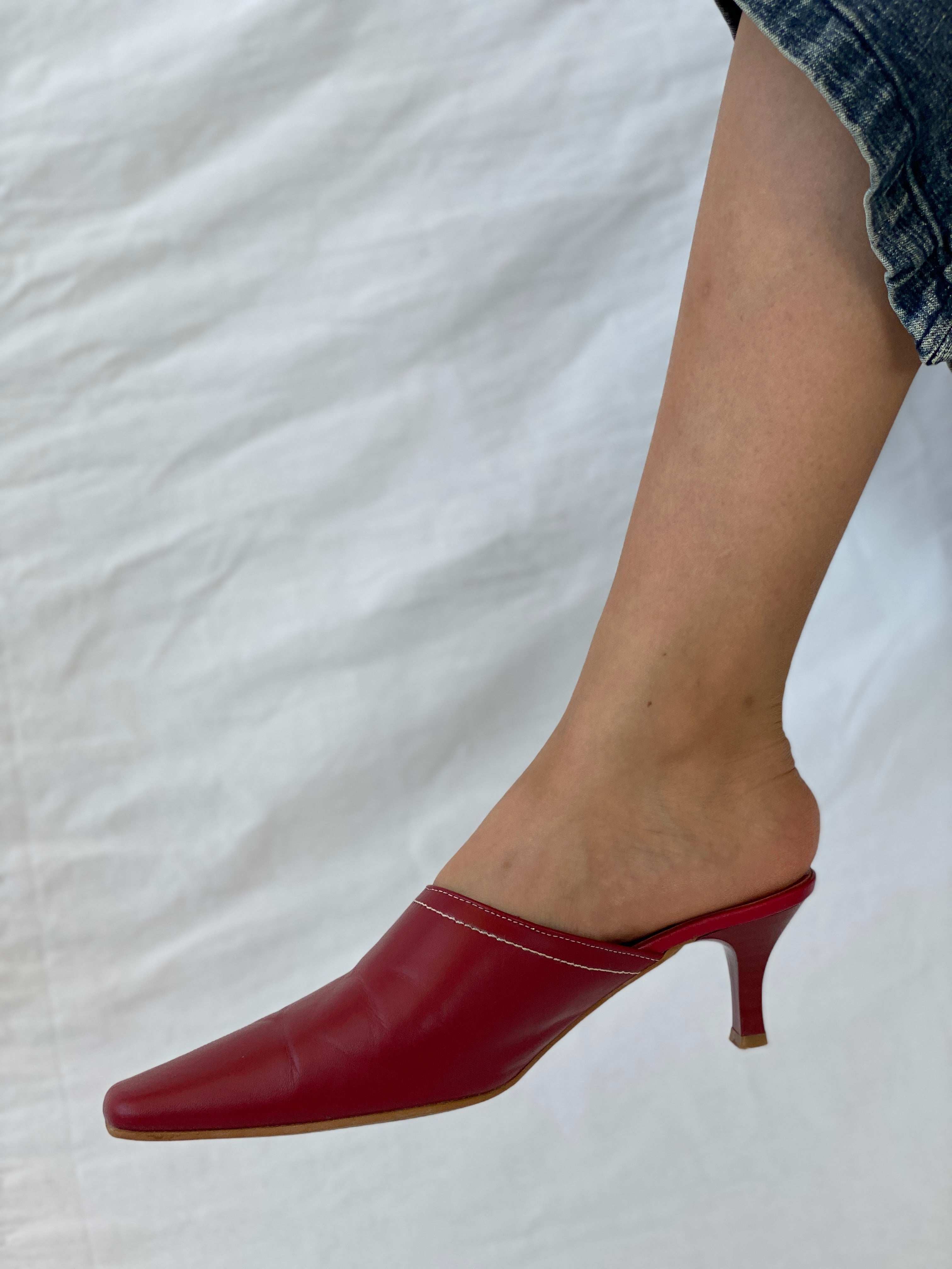 Vintage 90s Marypaz Red Genuine Leather Mules