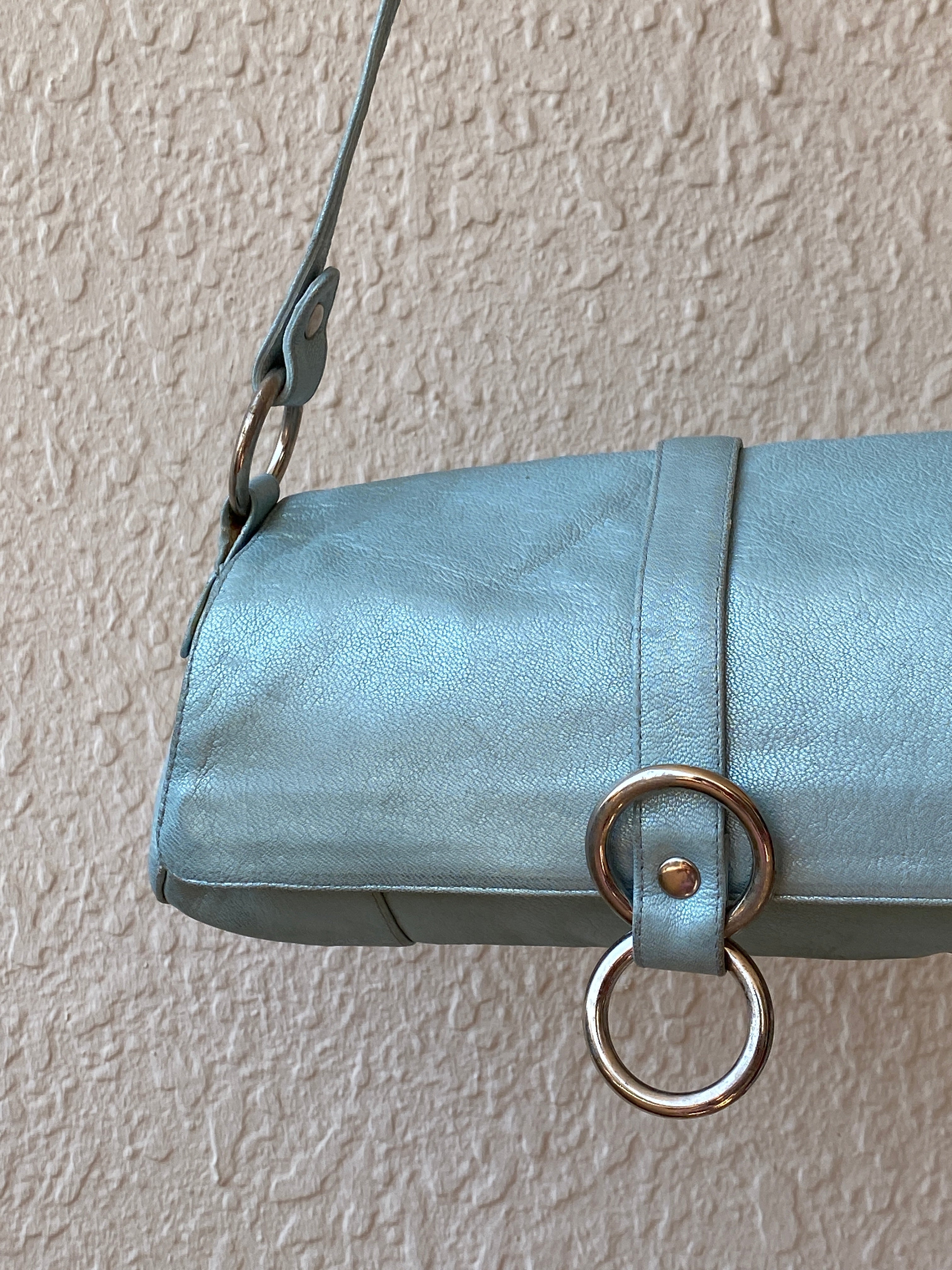 Vintage Stuart Weitzman Metallic Ice Blue Leather Shoulder Bag