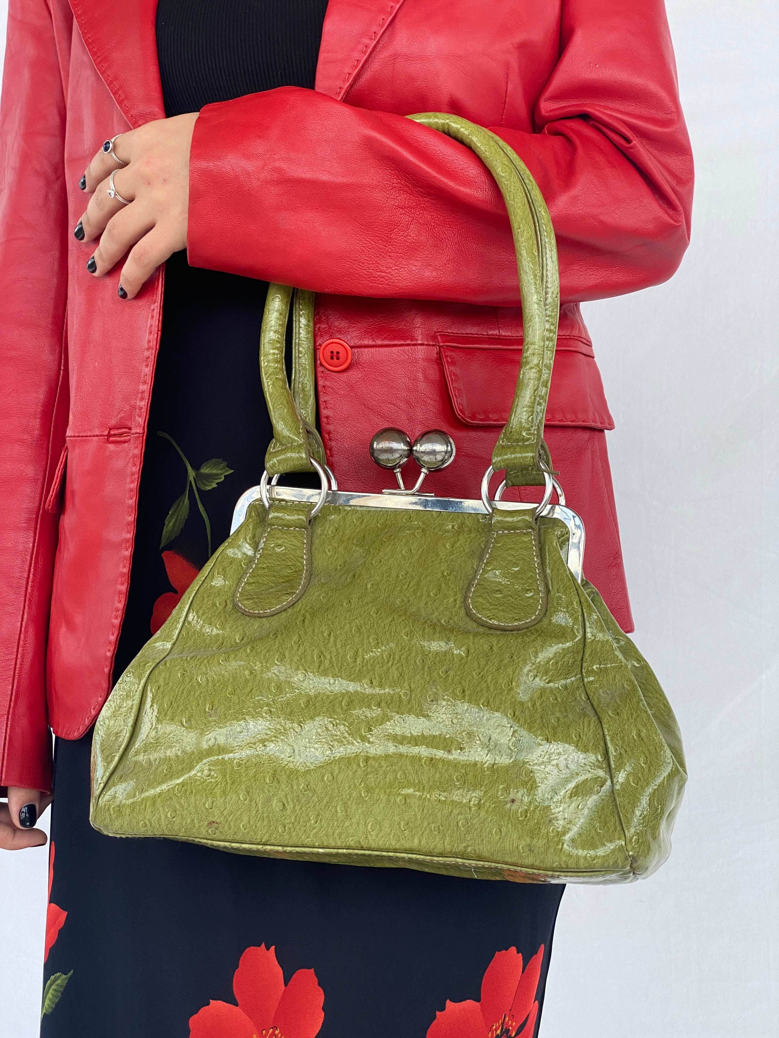 Vintage 90s Per Una Shoulder Bag - Balagan Vintage Shoulder Bag 00s, green, green leather, handbag, NEW IN, shoulder bag