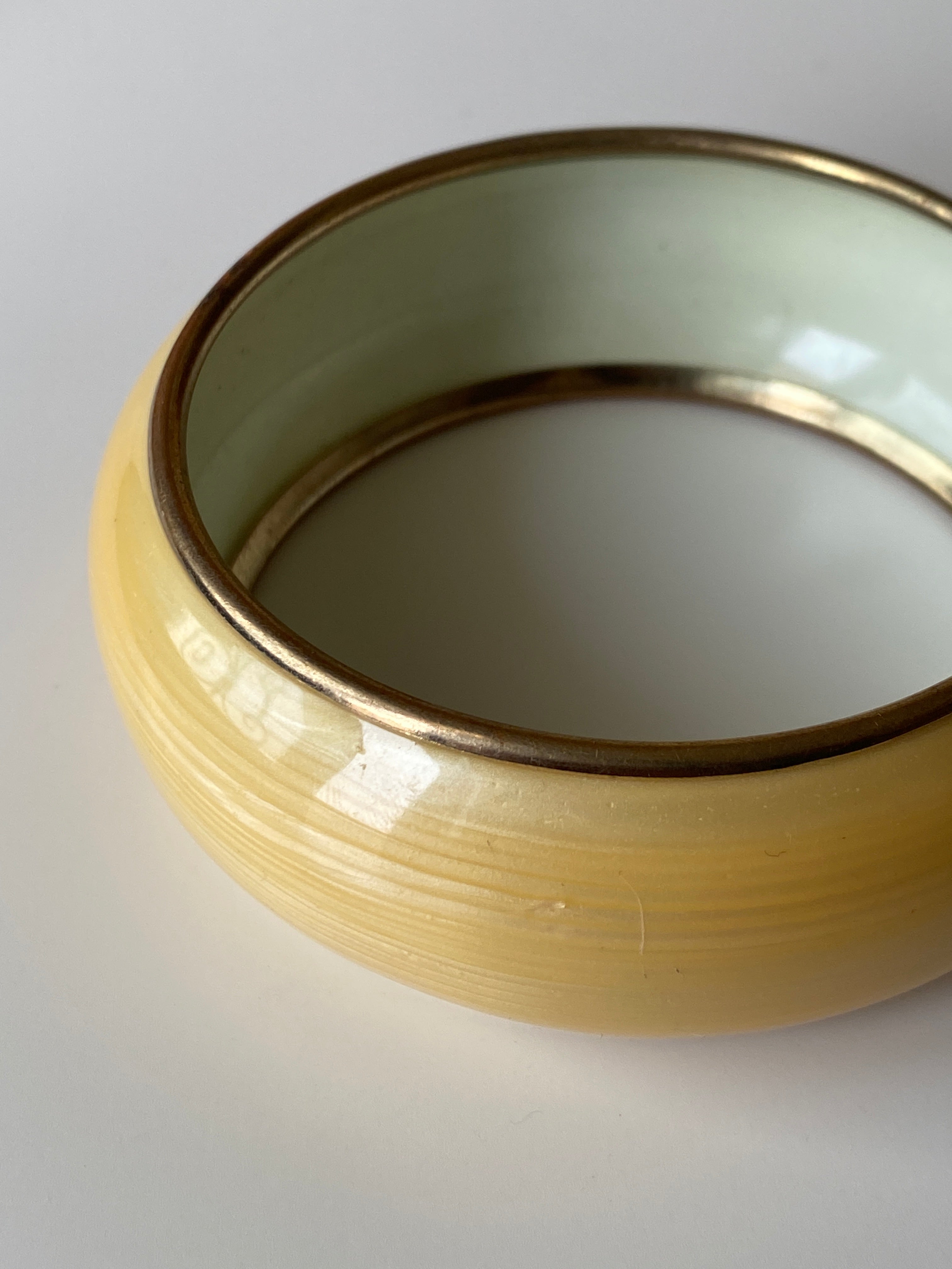 Vintage Yellow Lucite Bangle with Gold-Tone Inlay Mid Century Style Statement Bracelet