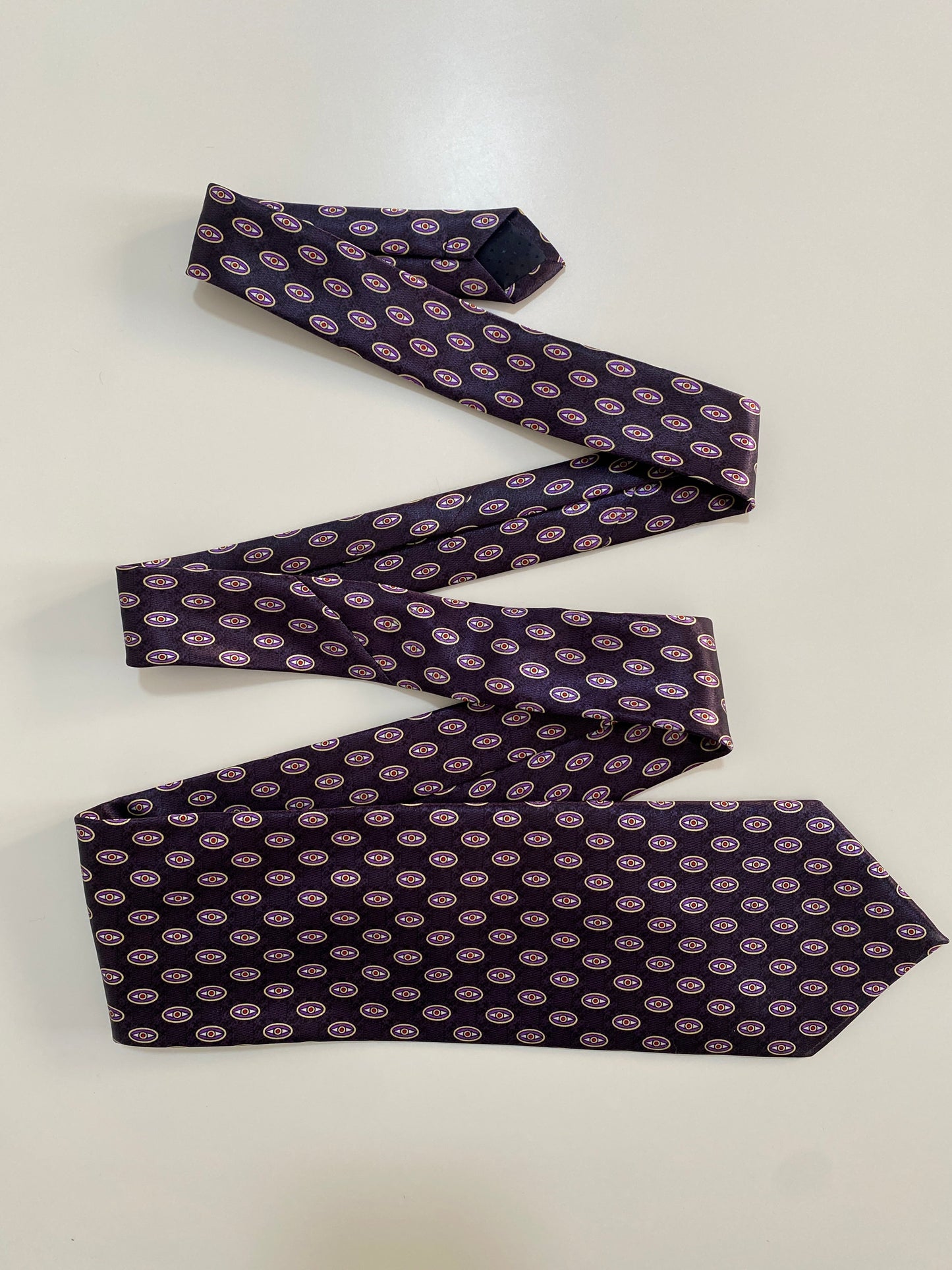 Vintage Hand Made Giovanni Rossini Silk Tie - Purple Geometric Oval Pattern