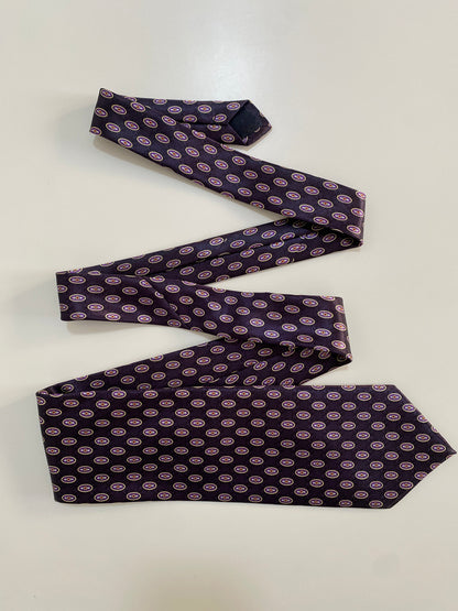 Vintage Hand Made Giovanni Rossini Silk Tie - Purple Geometric Oval Pattern