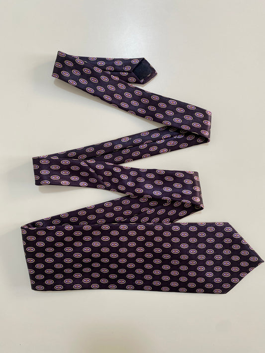 Vintage Hand Made Giovanni Rossini Silk Tie - Purple Geometric Oval Pattern