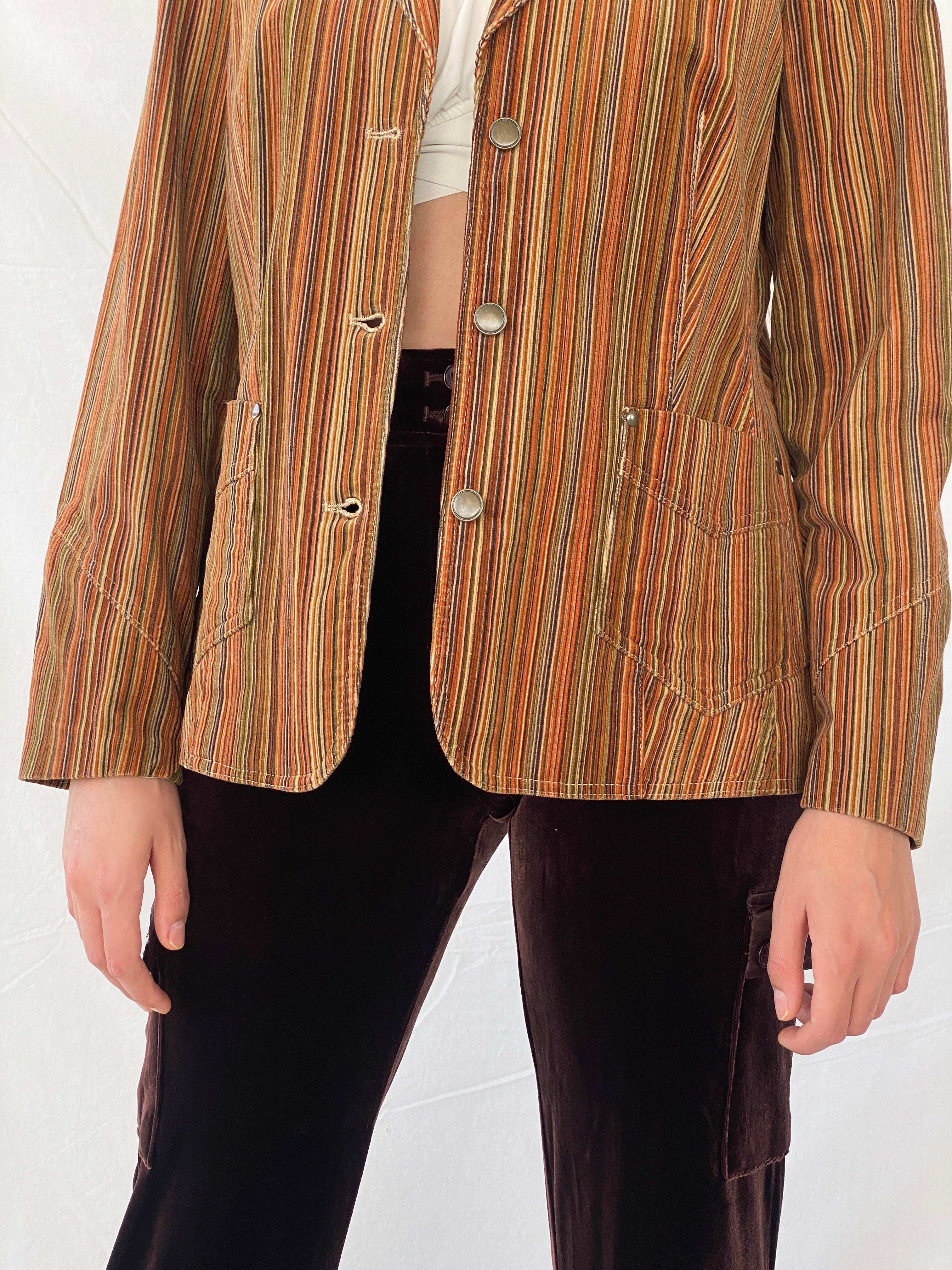 Vintage 90s Bonita Vertical Striped Brown Blazer - M