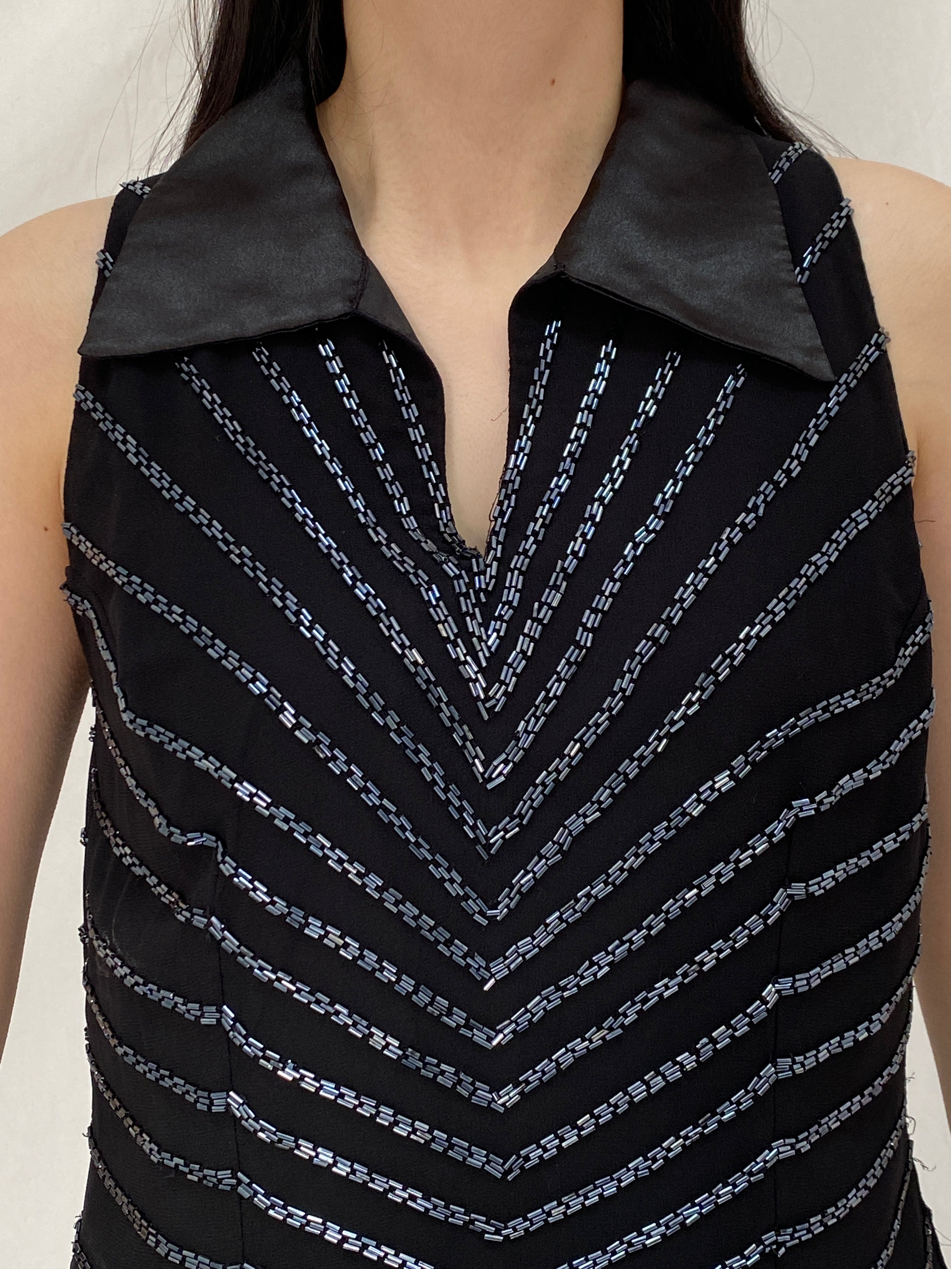 Vintage JK ARA Black Beaded Party Sleeveless Top Embellished Evening Blouse – M