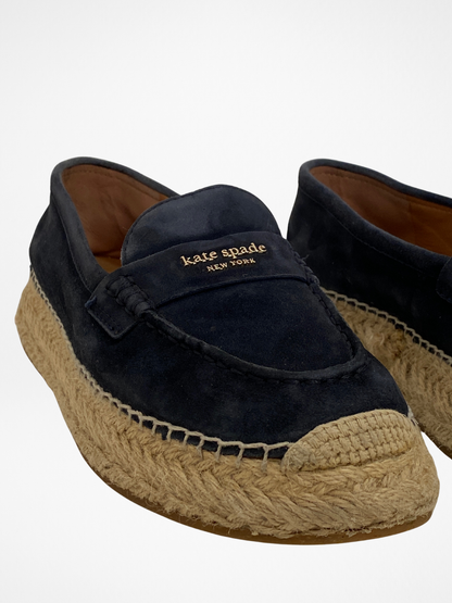 Kate Spade Navy Suede Espadrille Loafers Platform Jute Sole Slip-Ons - 39.5EU