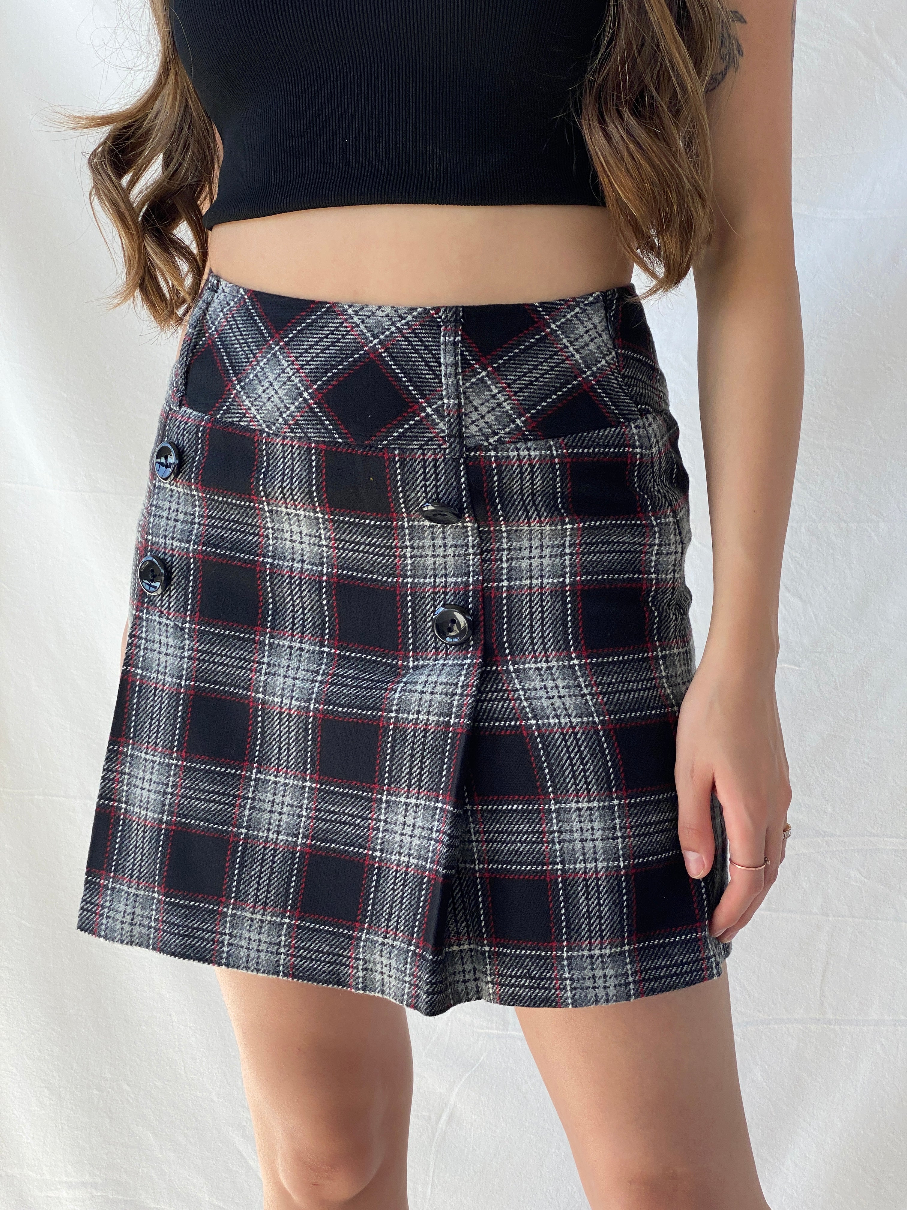 Y2K Yessica Check Pleated Mini Skirt - S