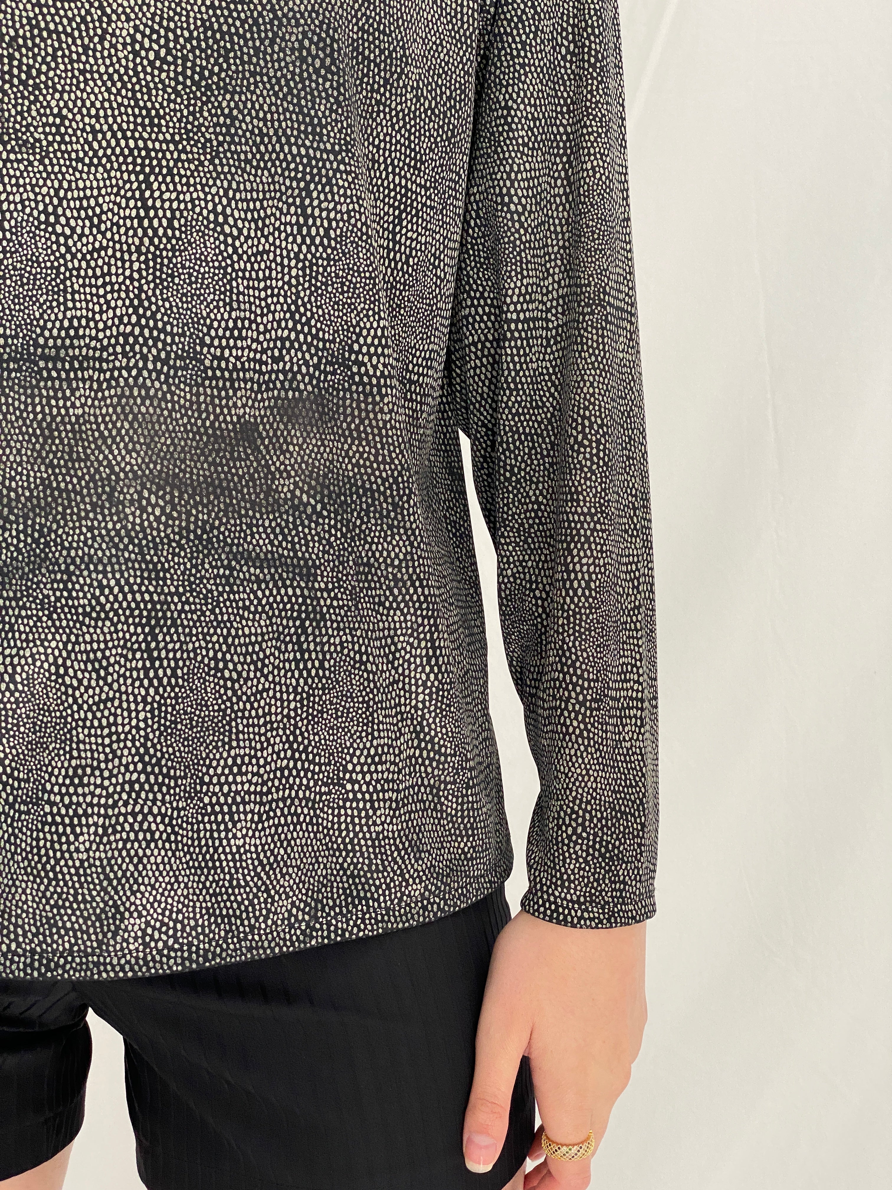 Y2K ML Studio Black Micro-Dot Long Sleeve Blouse - M