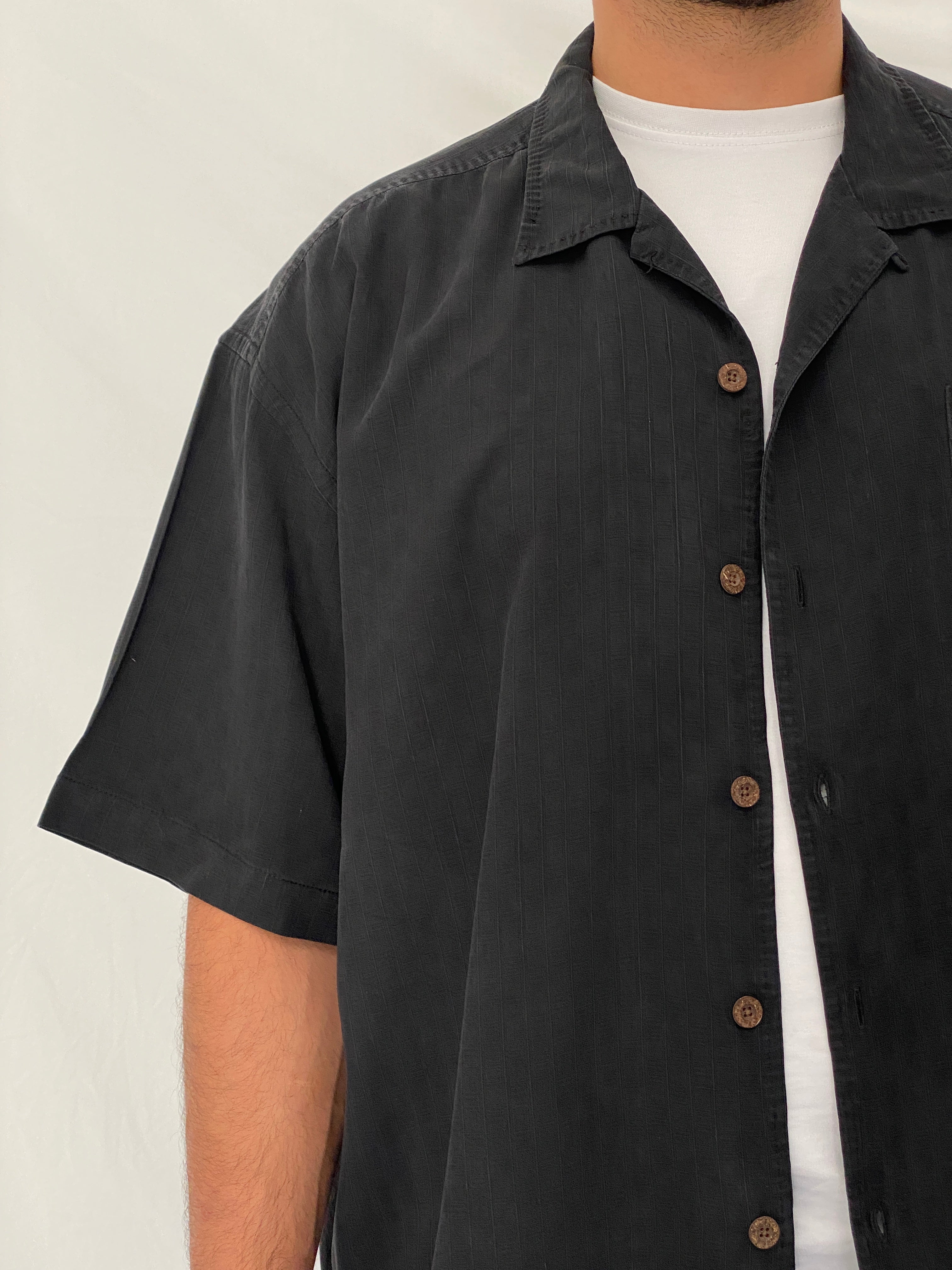 Vintage Y2K Tommy Bahama Black Silk Camp Textured Resort Shirt – XL