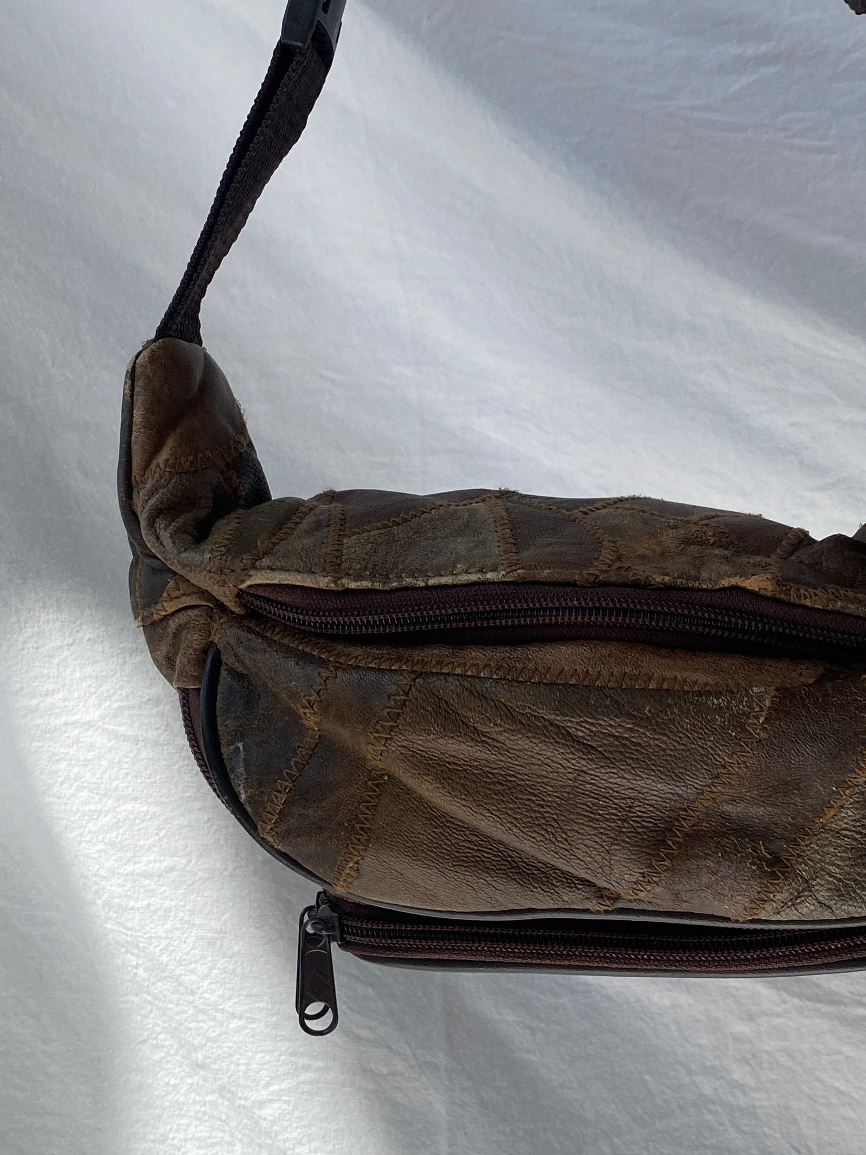 90s Distressed Leather Patchwork Fanny Pack