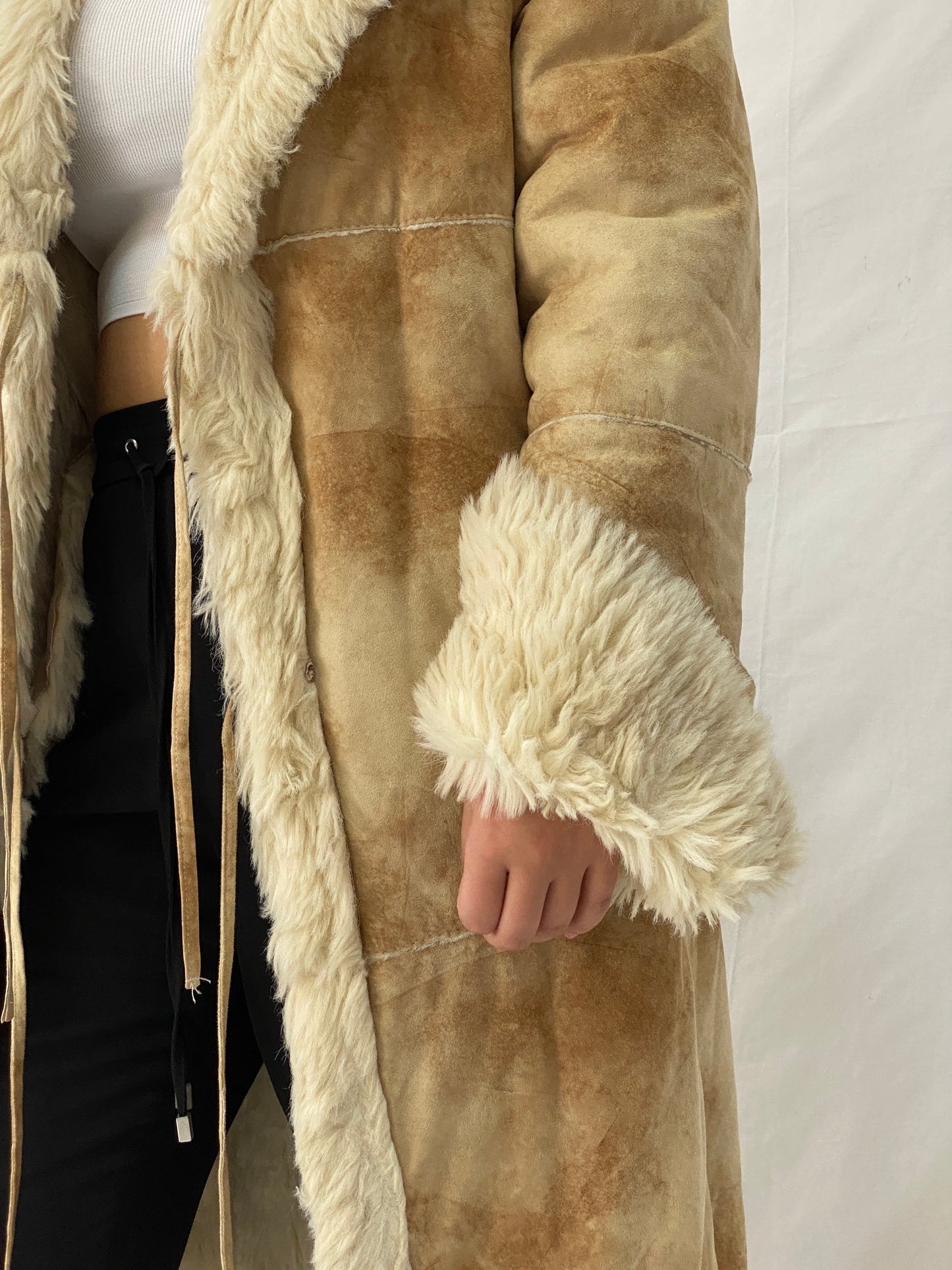 FREEHORN by Conbipel Faux Fur Lined Italian Genuine Leather Penny Lane Coat 70s Boho Jacket - XL