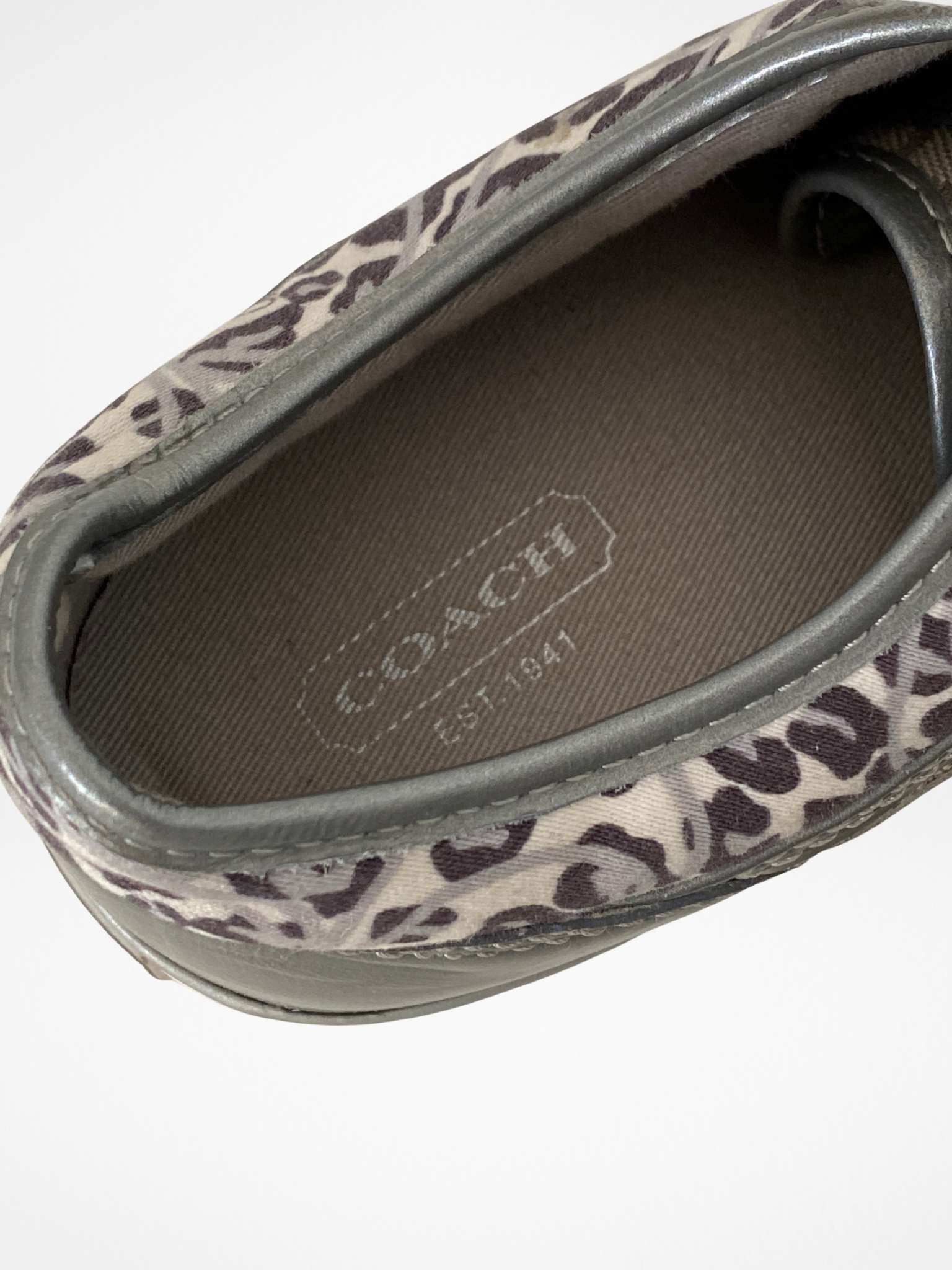 Coach Gray Monogram Canvas Sneakers with Leopard Trim - 38.5EU