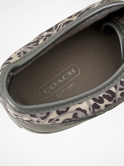 Coach Gray Monogram Canvas Sneakers with Leopard Trim - 38.5EU