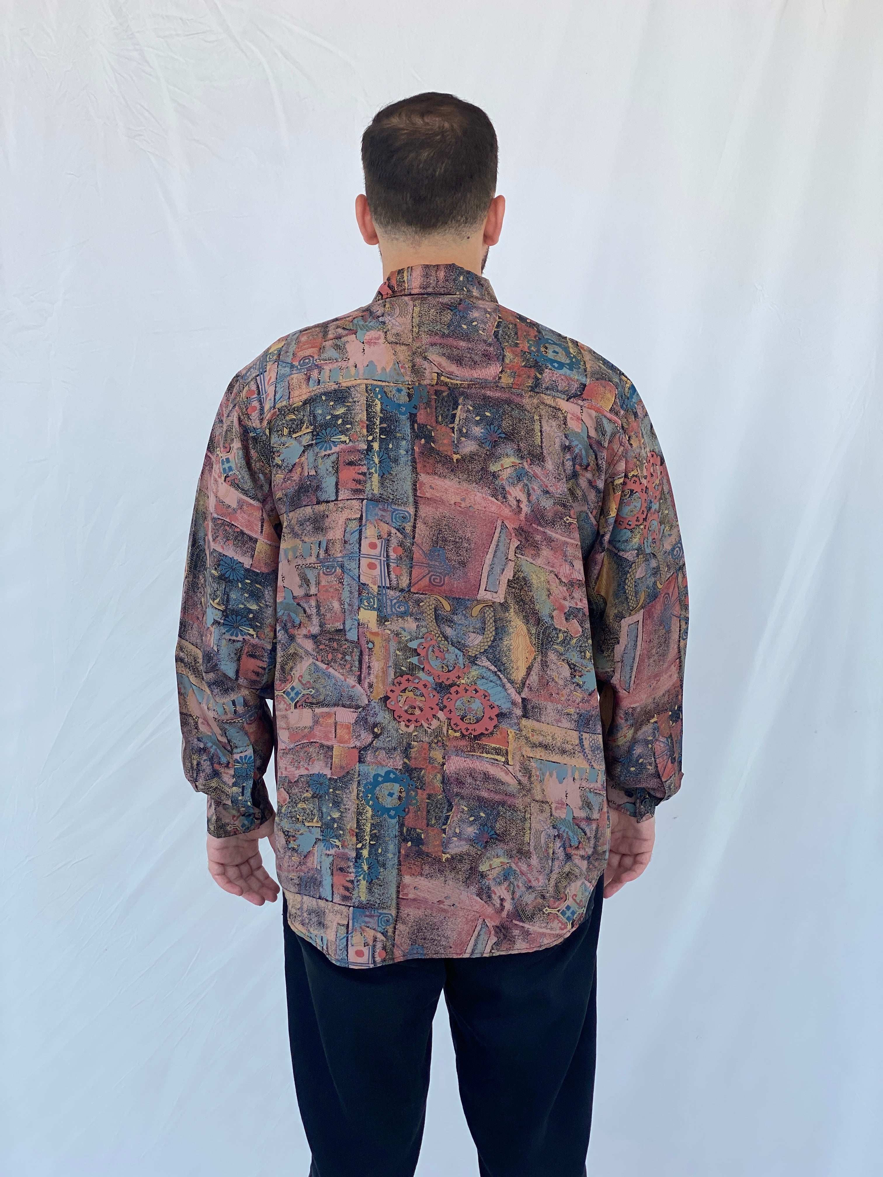 Y2K Bhs Printed Full-Sleeve Silk Shirt - M - Balagan Vintage Full Sleeve Shirt 90s, Iyad, mens shirt, NEW IN, printed shirt, silk shirt