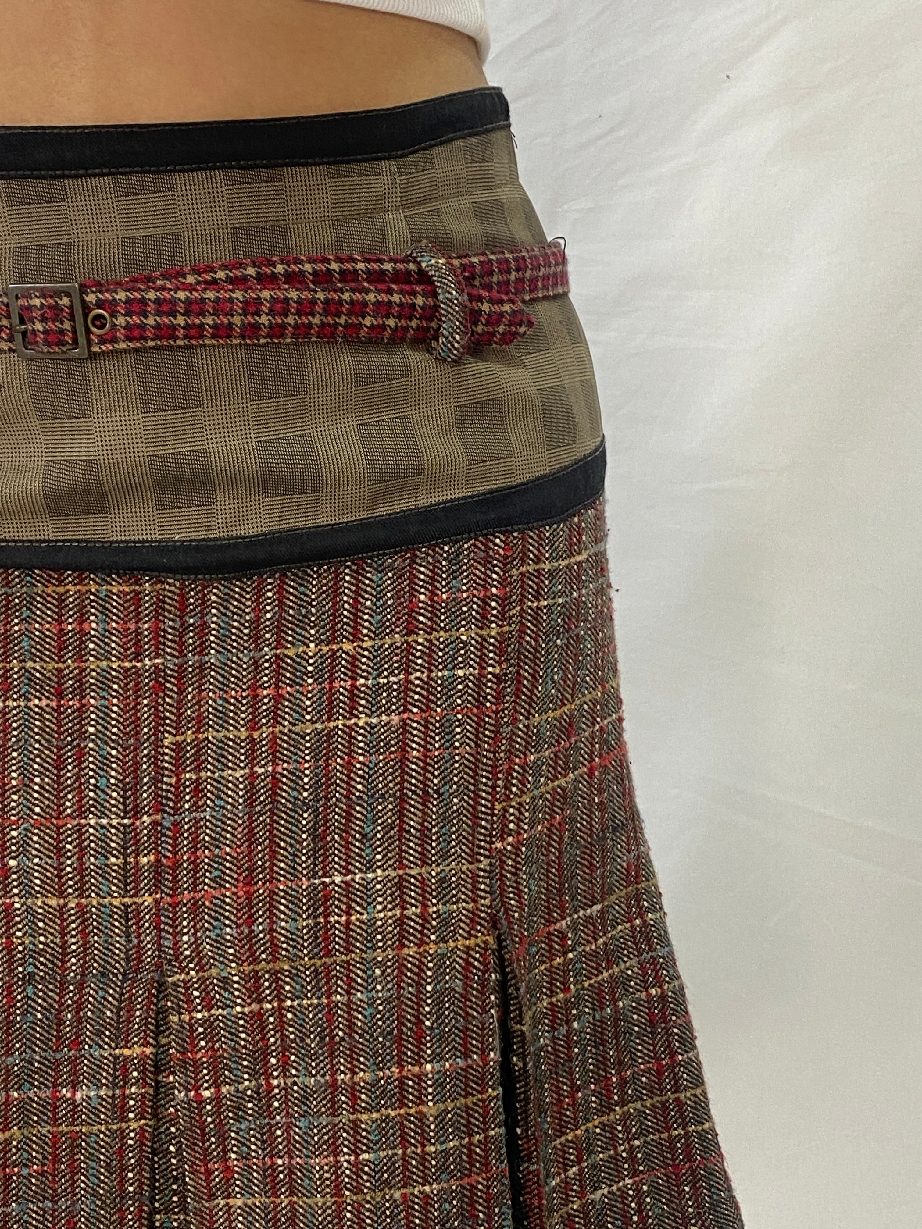 Beautiful Not The Same Red Brown Tweed Pleated Short Belted Skirt - M