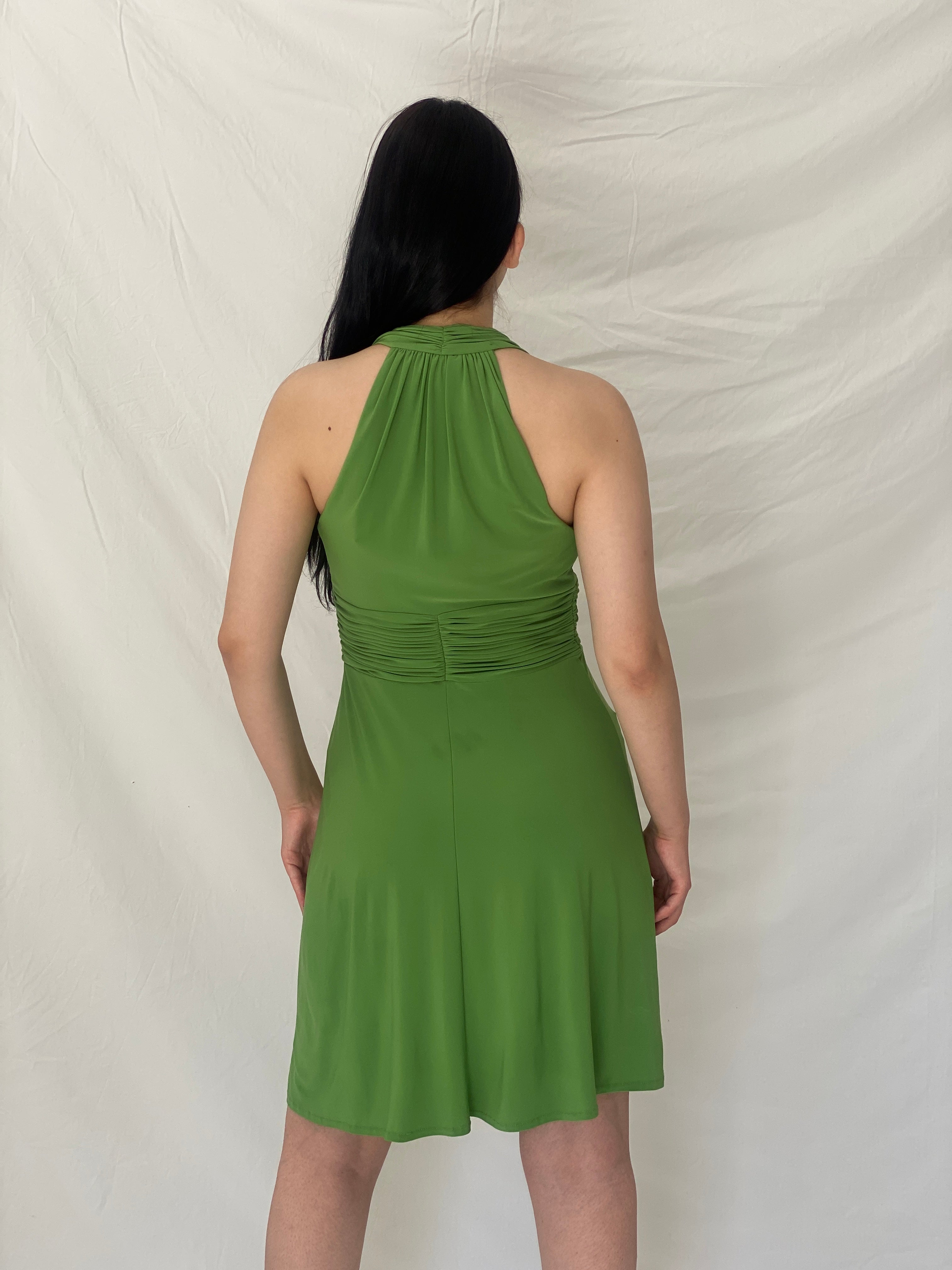 Vintage Y2K Evan-Picone Green Ruched Halter Dress - S
