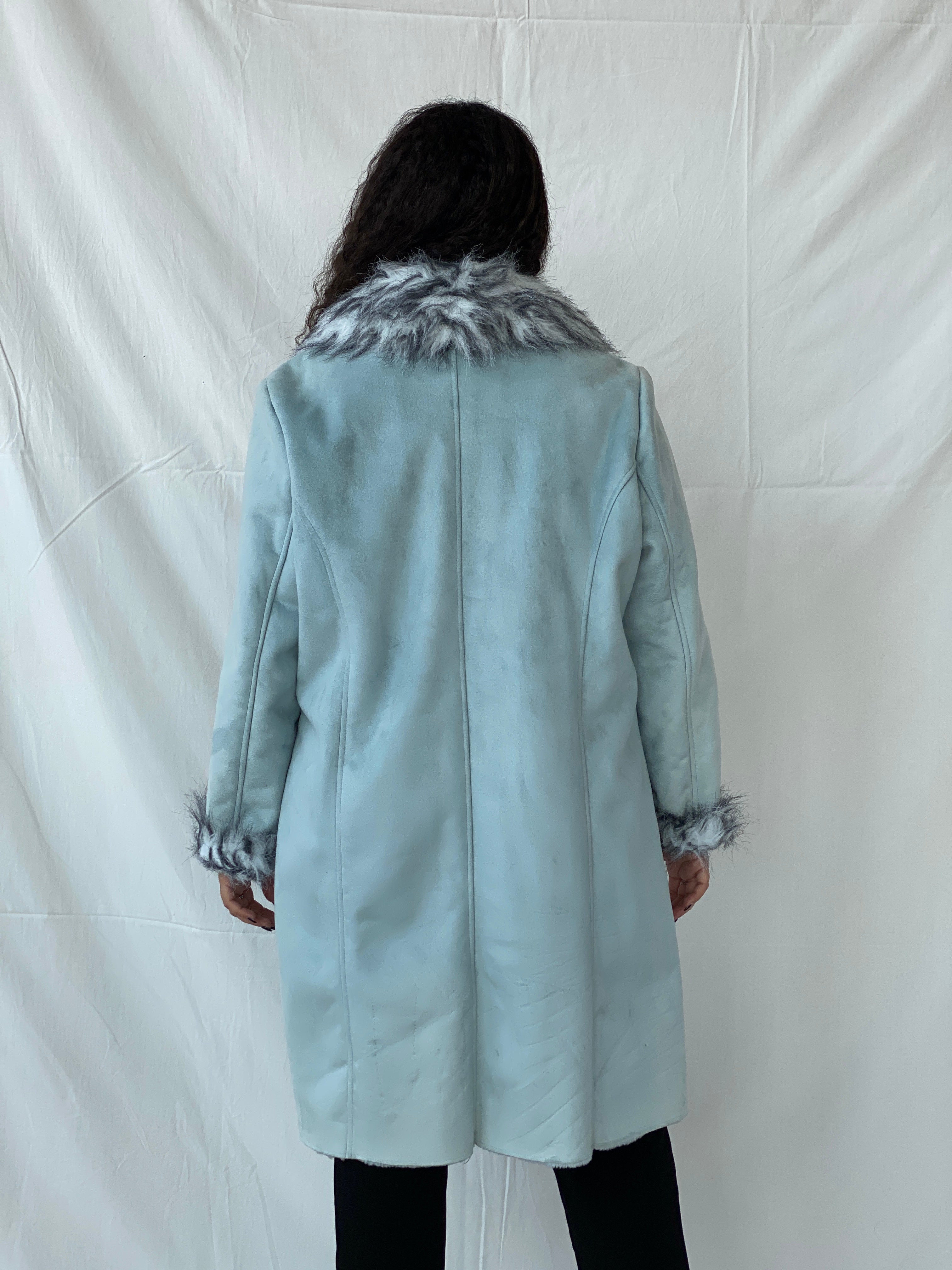 Y2K Blue Faux Fur Afghan Coat - 2XL