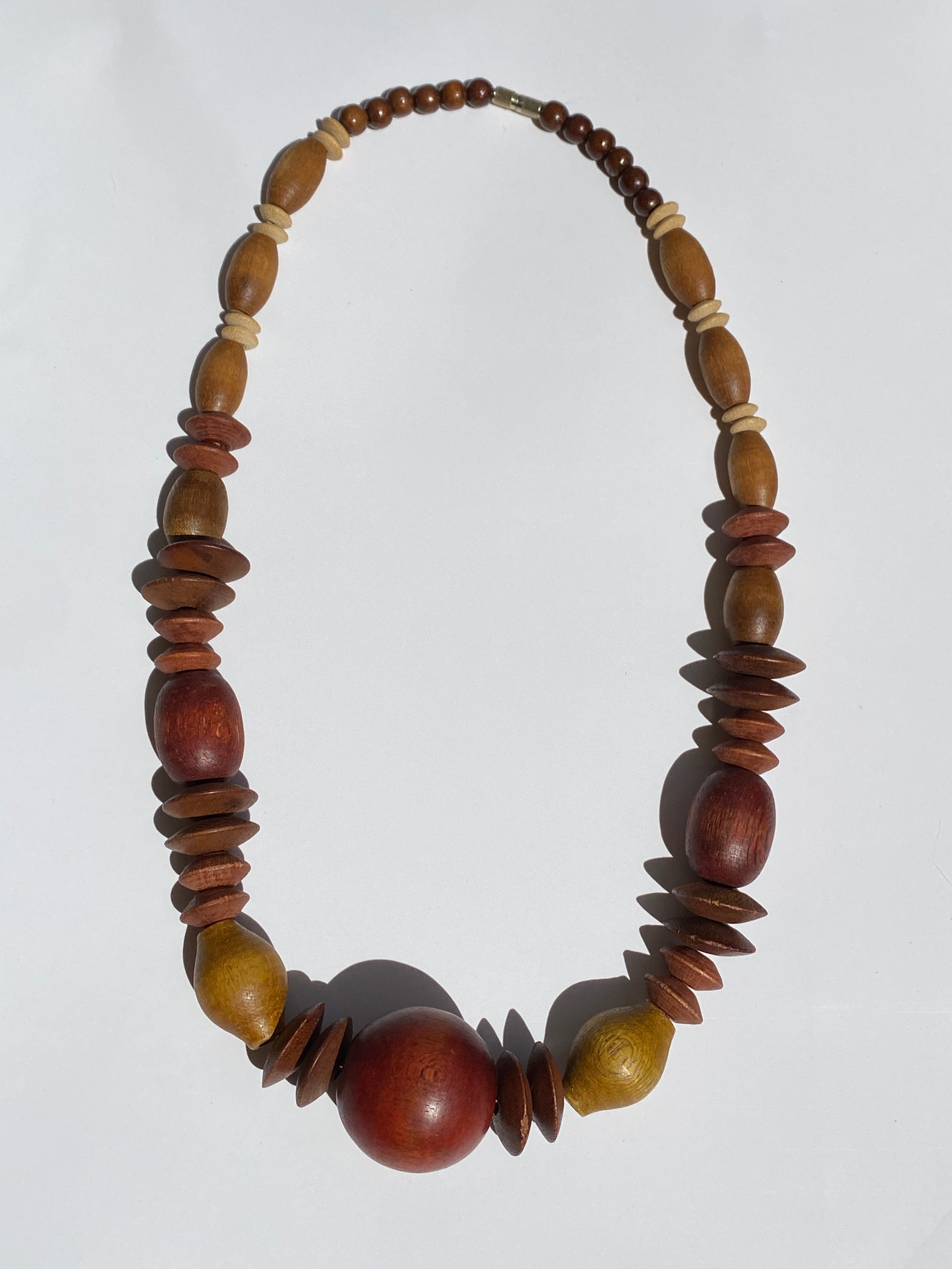 Vintage Boho Brown Wooden Bead Statement Necklace