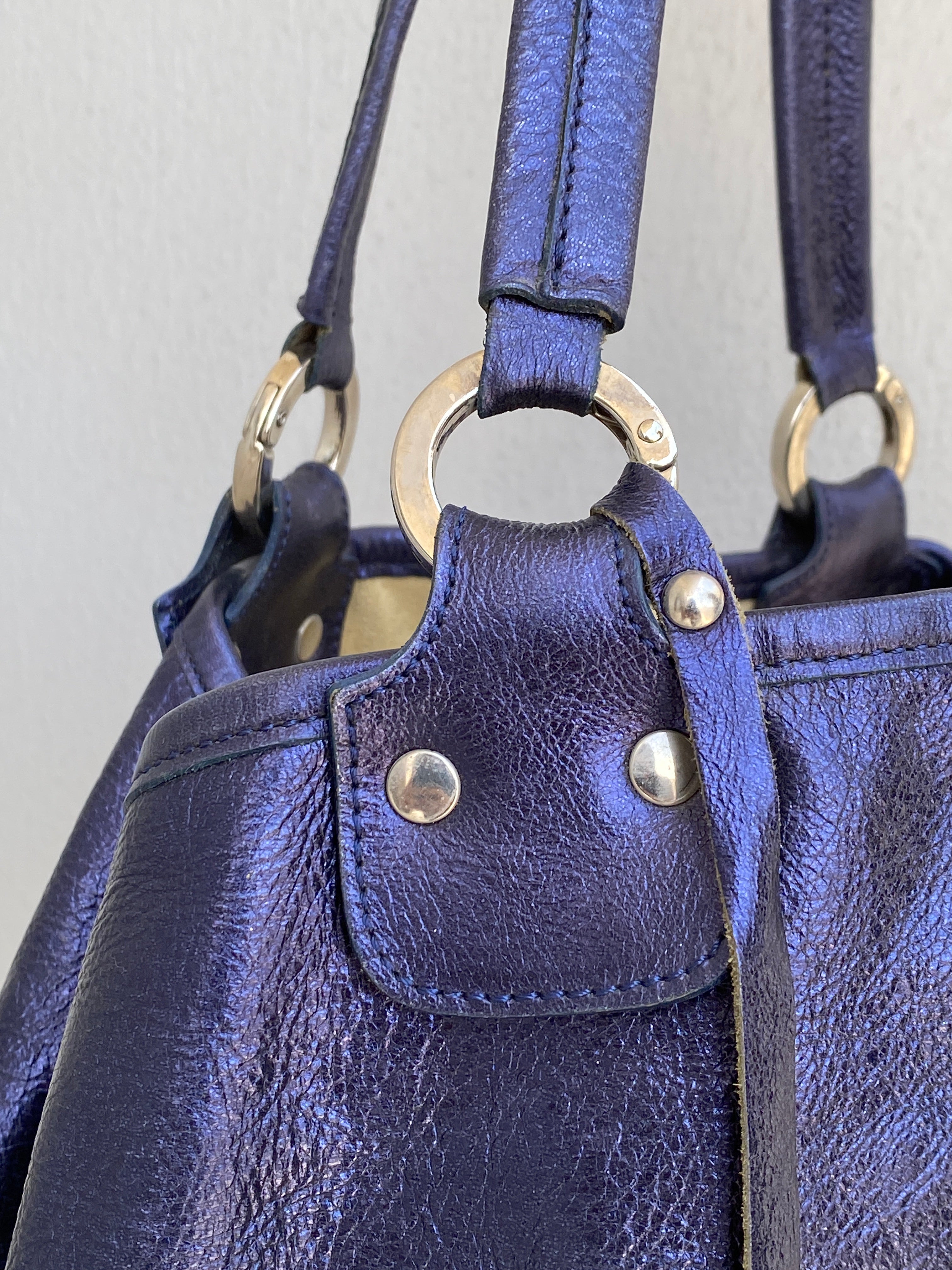 Vintage Y2K Metallic Blue Genuine Leather Slouchy Shoulder Bag