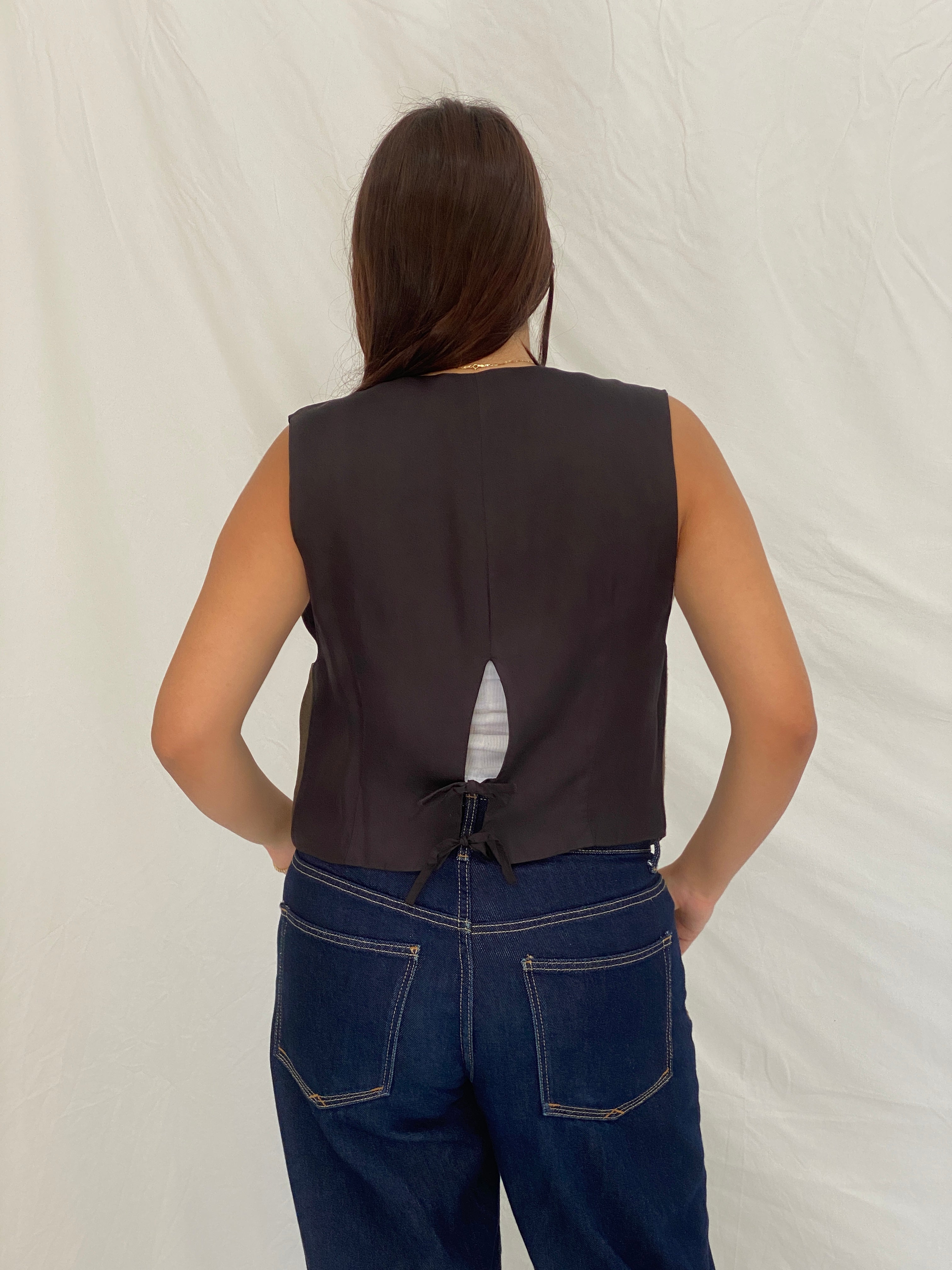 Vintage 90s Banana Republic Olive Embroidered Rayon Vest – L