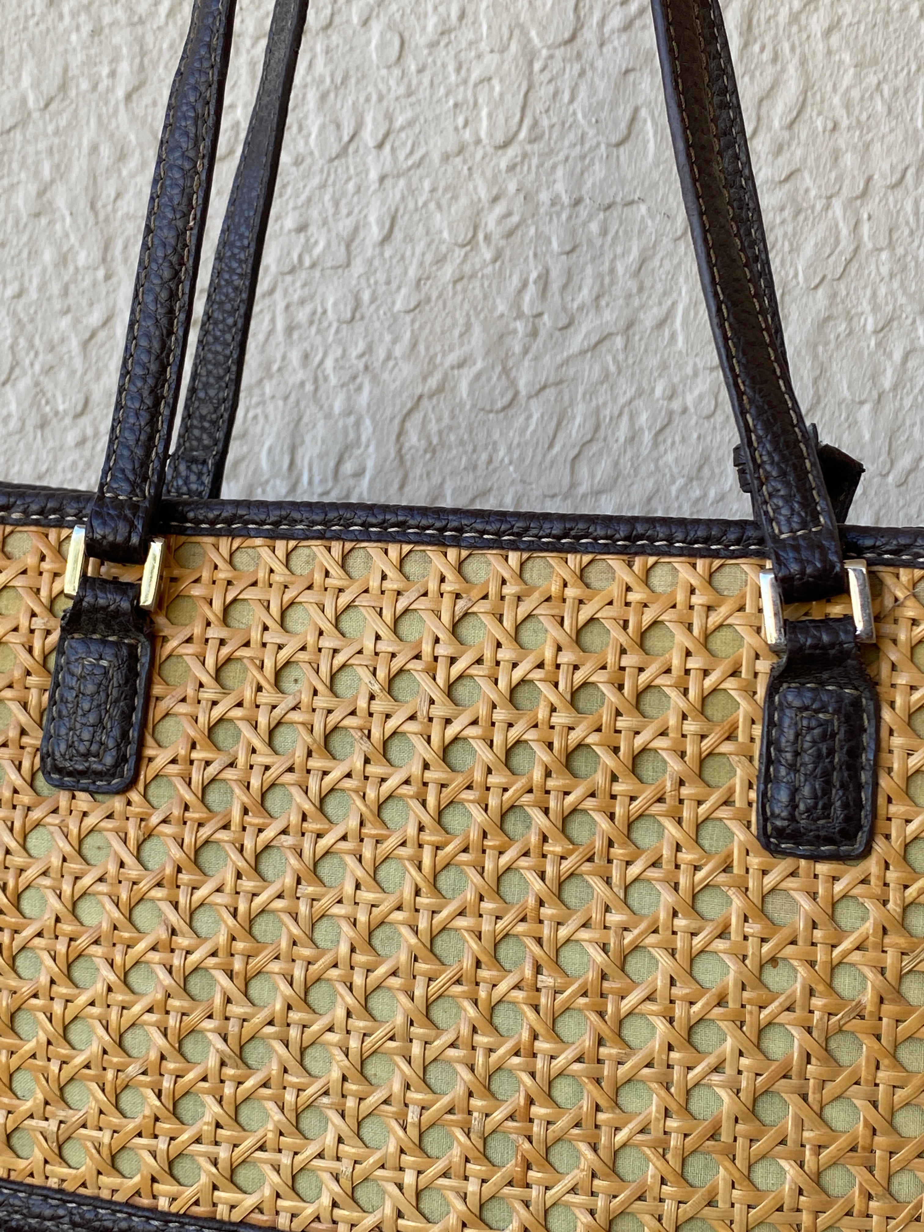 Liz Claiborne Woven Rattan Vegan Brown Leather Straw Shoulder Bag