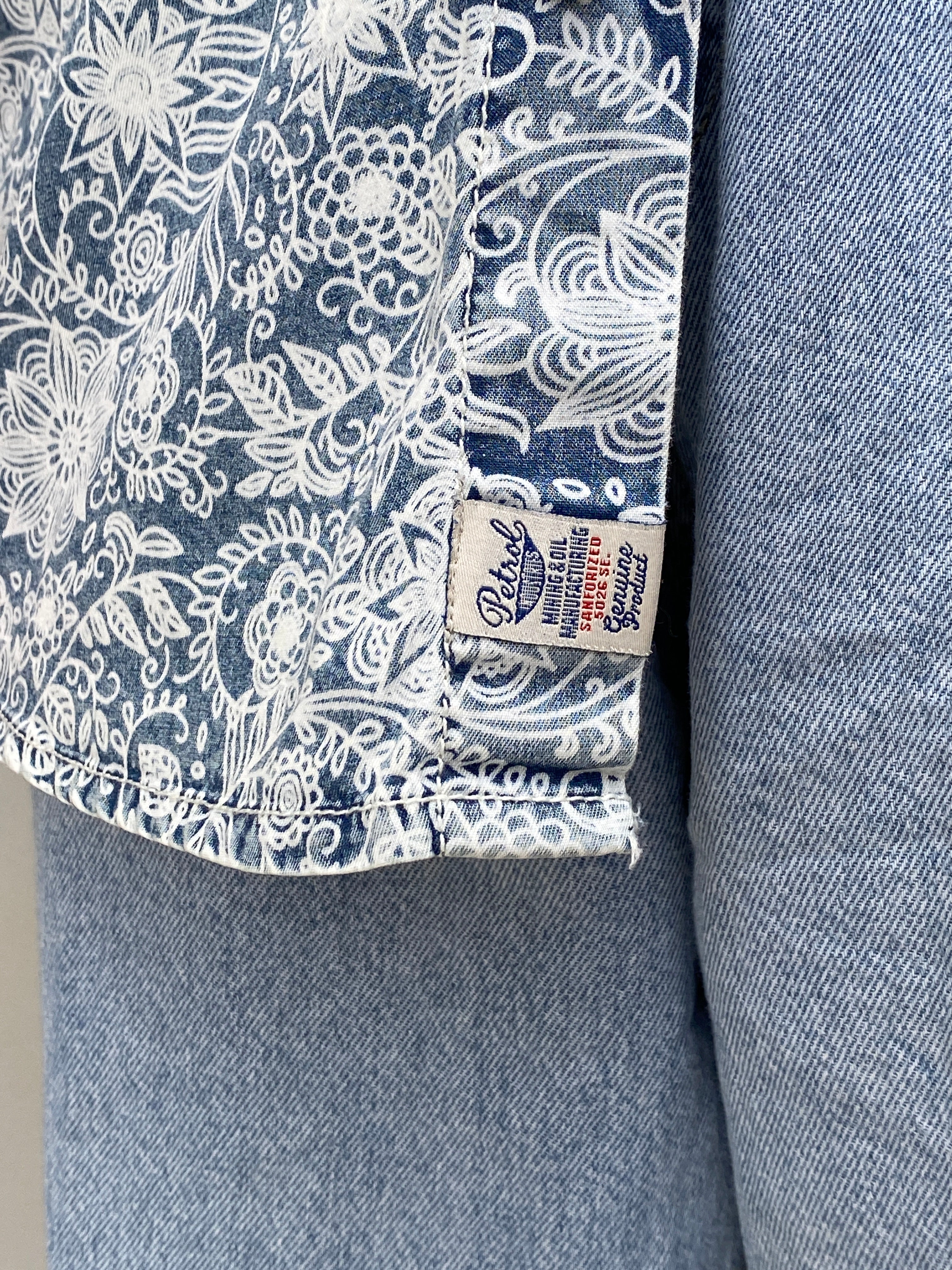 Vintage Petrol Industries Blue Floral Workwear Short Sleeve Men’s Shirt – 2XL