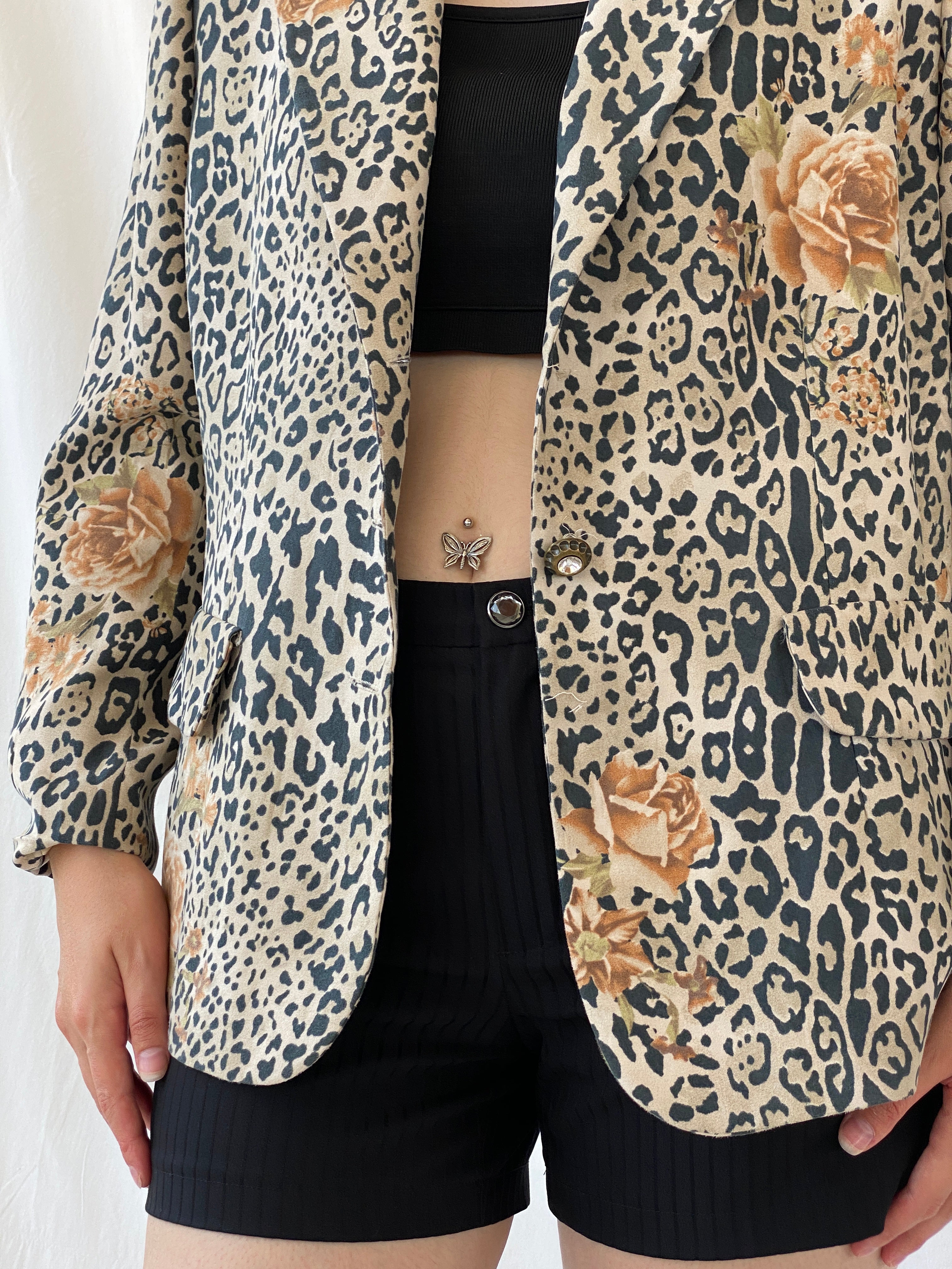 Statement SELMA Leopard Print Floral Brown Black Blazer - XL